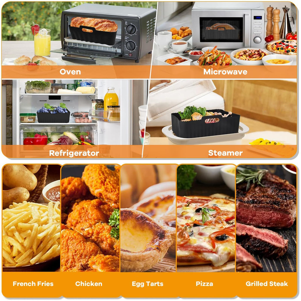 Air Fryer Accessories for Ninja Dual, Silicone Liners & Air Fryer Rack for Ninja Foodi DZ201 DZ401 DZ550 8-10QT, Include Tong, Paper Liner, Oil Brush, Suitable for Oven Microwave