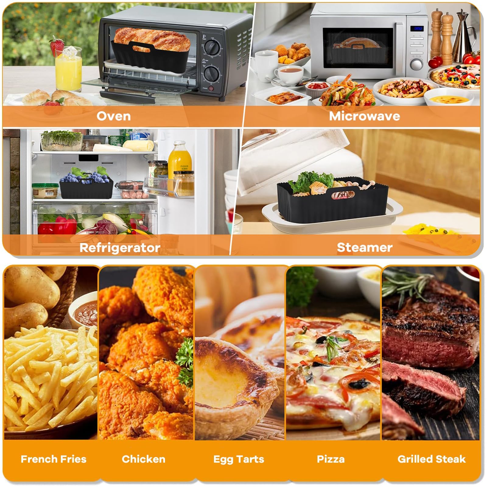 Air Fryer Accessories for Ninja Dual, Silicone Liners & Air Fryer Rack for Ninja Foodi DZ201 DZ401 DZ550 8-10QT, Include Tong, Paper Liner, Oil Brush, Suitable for Oven Microwave