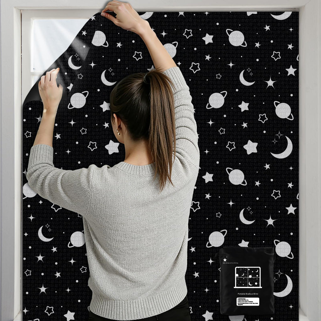 Yelmzir Portable Blackout Blind with Suction Cups, Adjustable Window Black Out Curtains No Drill, Temporary Blackout Window Covering for Bedroom, Travel, RV, 78" x 51"