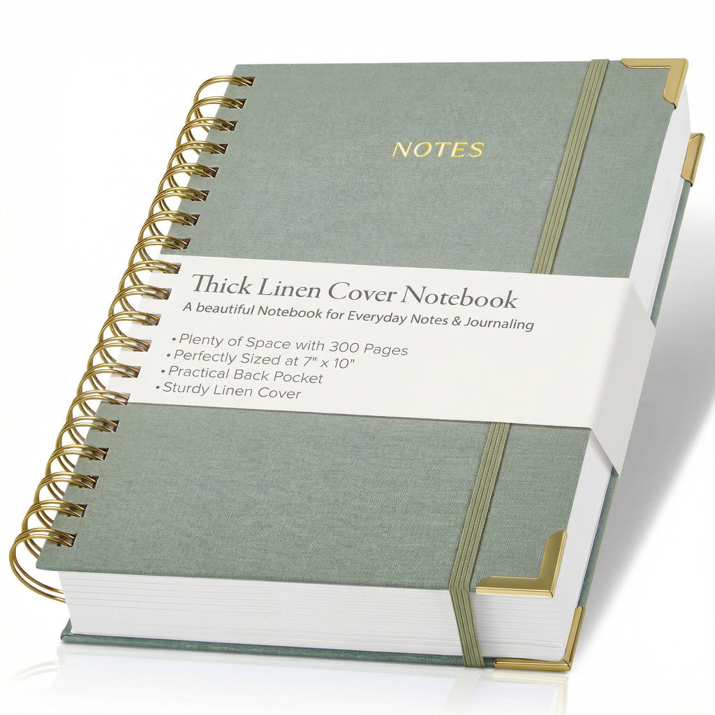 Aesthetic Thick Spiral Notebook Journal For Women in B5 Format - Modern Linen Hardcover College Ruled Note Book With 300 Lined Pages - Perfect For Writing And Staying Organized at Work or School