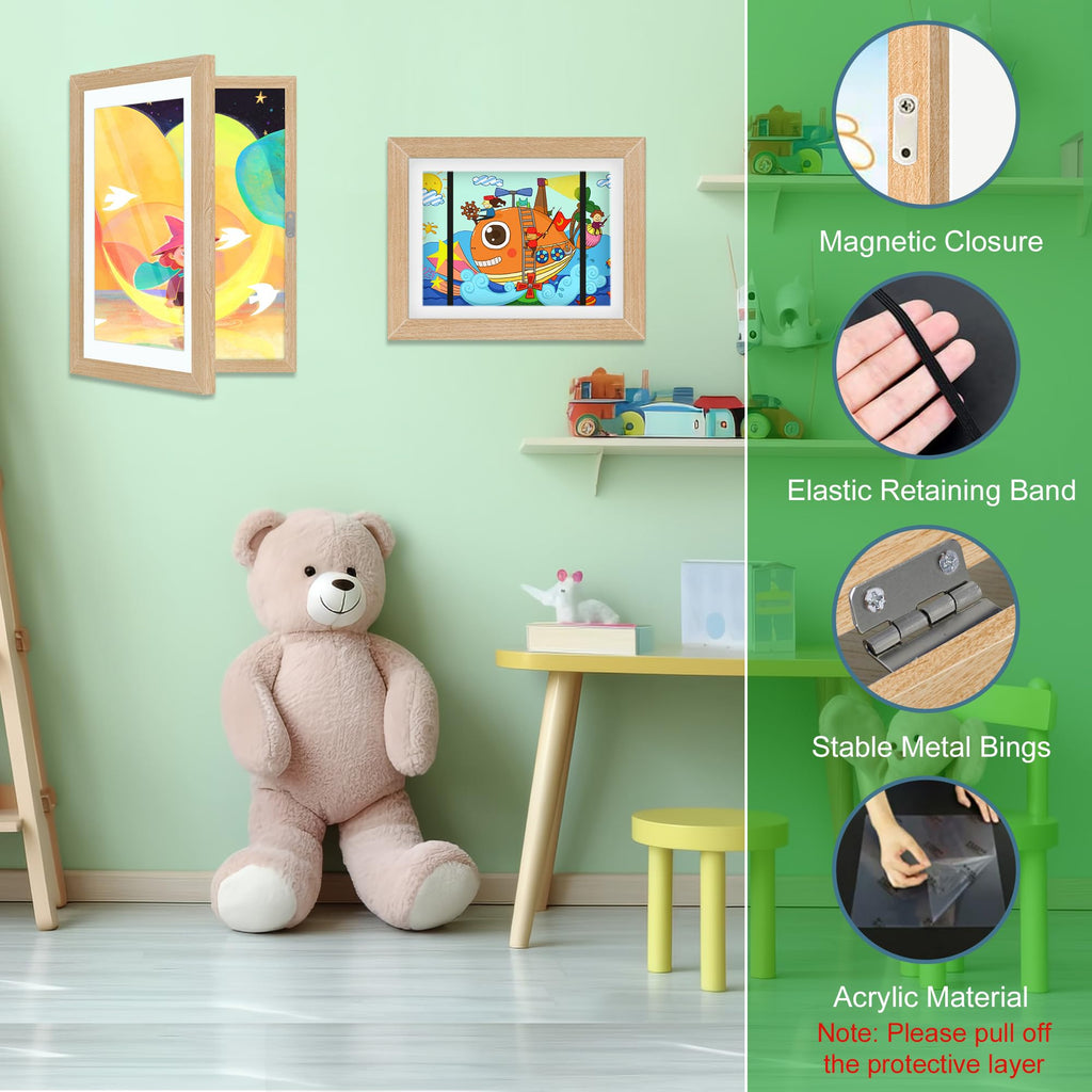 2 Pack Kids Art Frame, 8.5x11 Front Opening Kids Artwork Frames Changeable, Chind Artwork Display Storage Frame for 3D Picture Crafts, Children Drawing Hanging Art, Holds 50-100 Pcs (Walnut)