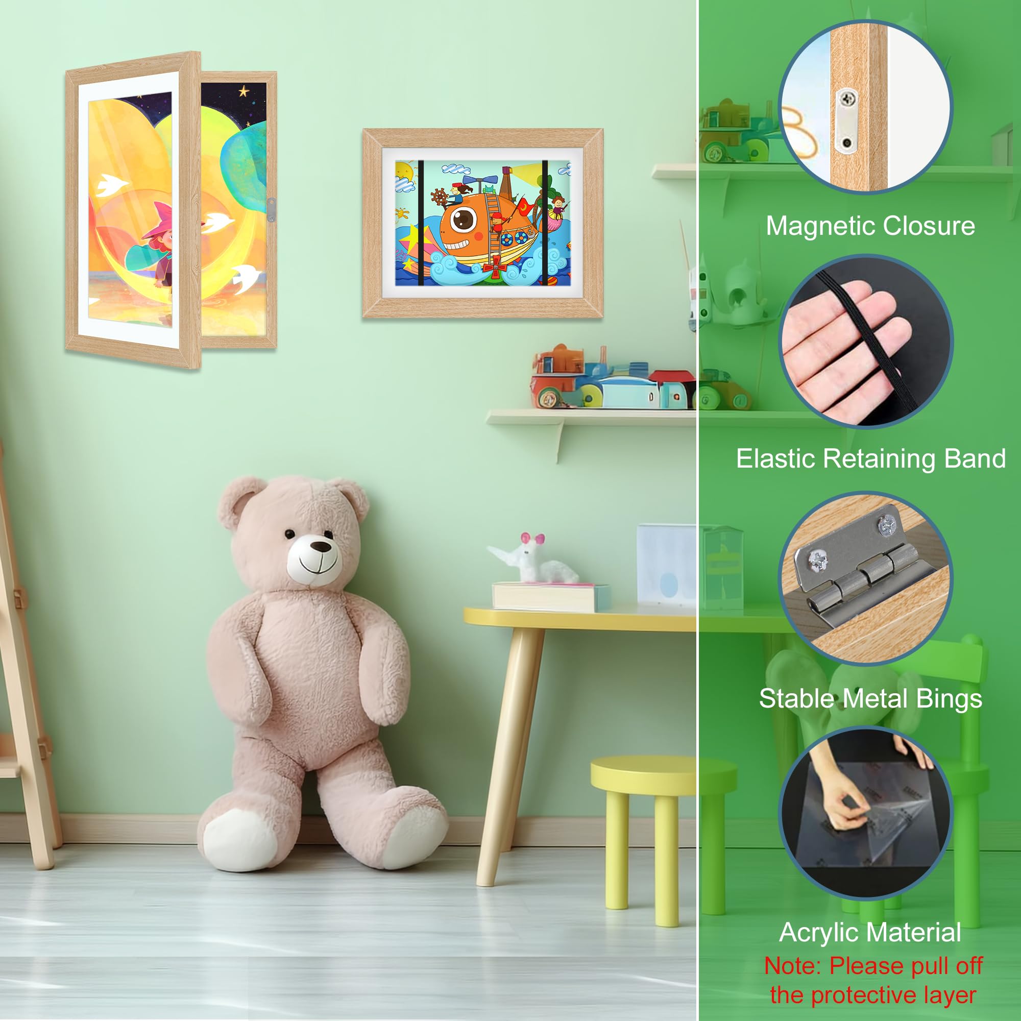 2 Pack Kids Art Frame, 8.5x11 Front Opening Kids Artwork Frames Changeable, Chind Artwork Display Storage Frame for 3D Picture Crafts, Children Drawing Hanging Art, Holds 50-100 Pcs (Walnut)