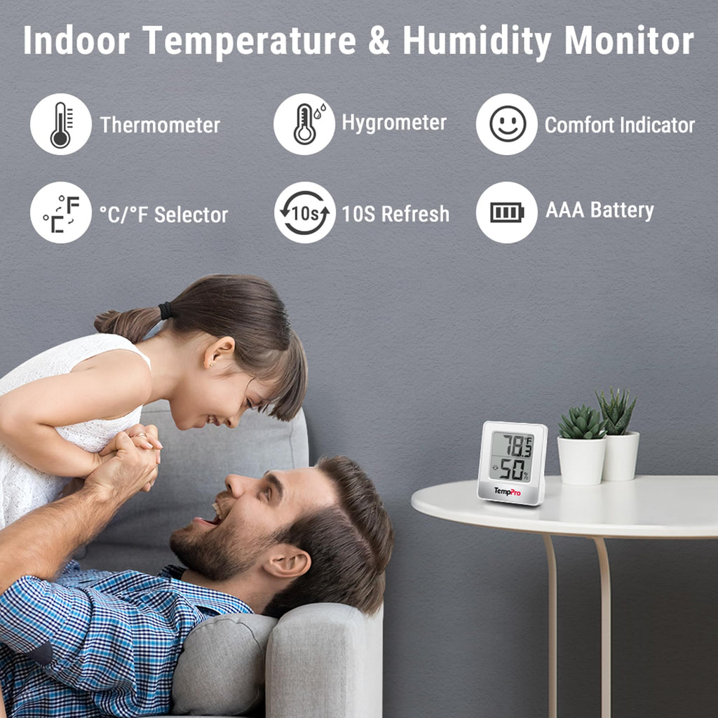 ThermoPro TP49 2 Pieces Digital Hygrometer Thermometer Humidity Meter Room Thermometer with Temperature and Humidity Monitor Outdoor Thermometer White