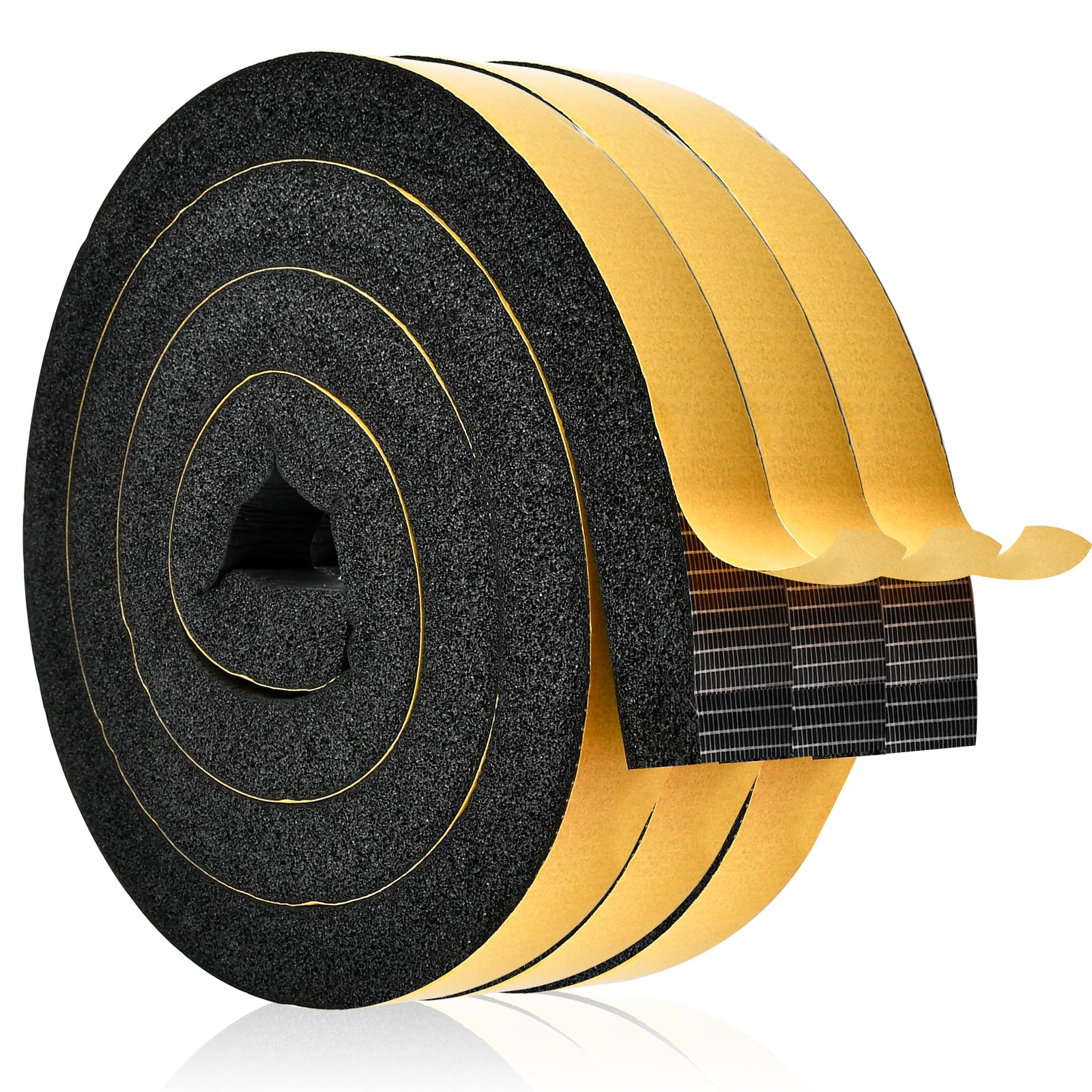 Supkiir 3 Rolls Weather Stripping Foam Tape, 20 Feet Self Adhesive Weather Stripping Door Seal Strip, High Density Foam Sealing Strip for Door Window Insulation Soundproof (1”W x 1”T)