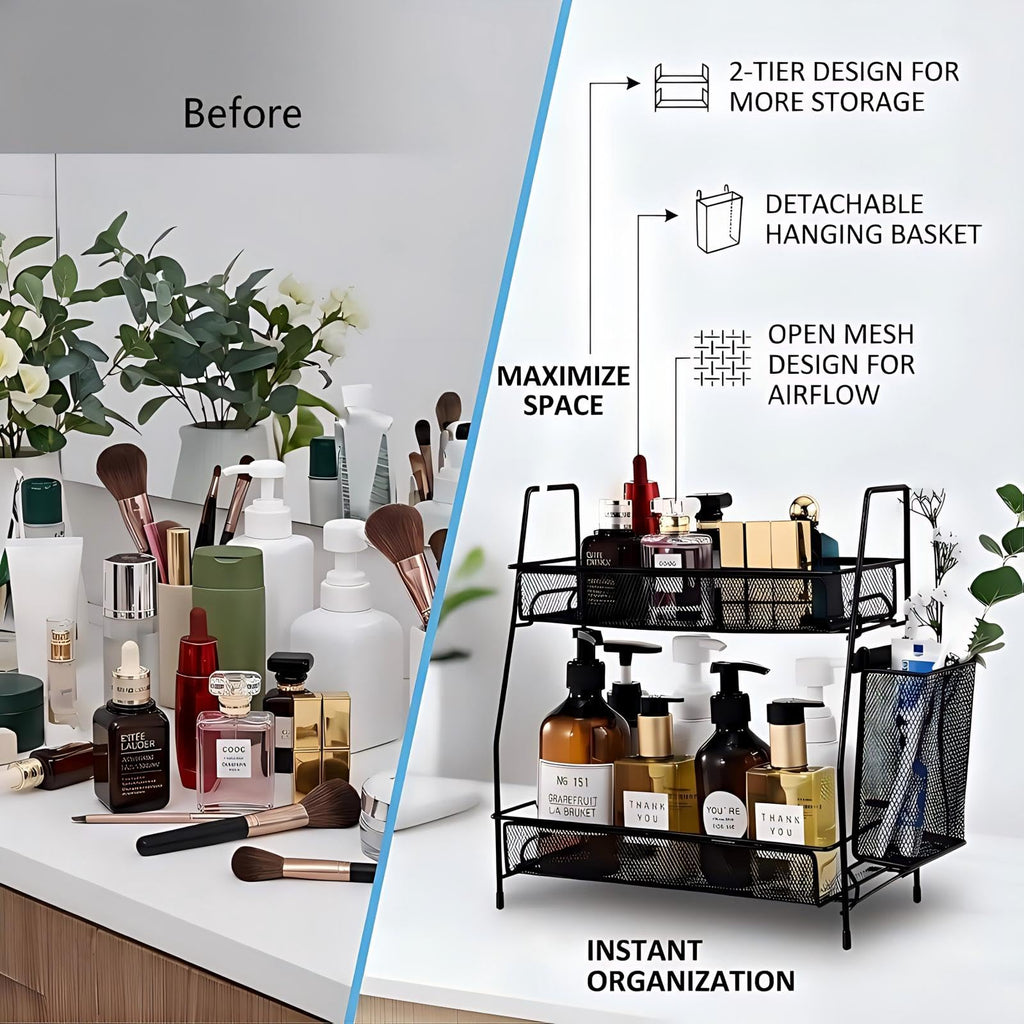 LEMIKKLE Bathroom Organizers Countertop, Make-up Shelf Organizer Counter, Spice Rack VanityOrganizer Storage for Bathroom/Kitchen/Bedroom (Black)