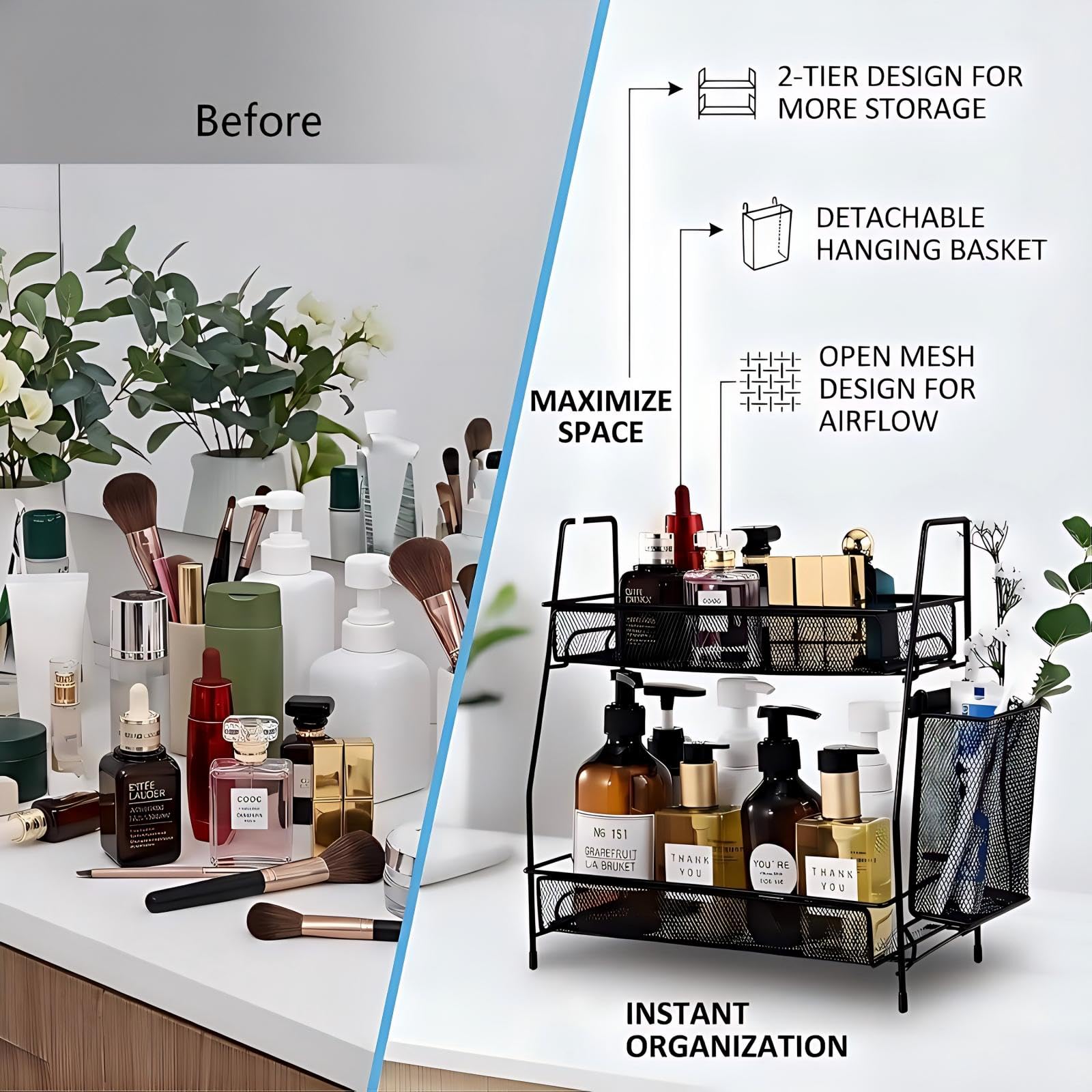 LEMIKKLE Bathroom Organizers Countertop, Make-up Shelf Organizer Counter, Spice Rack VanityOrganizer Storage for Bathroom/Kitchen/Bedroom (Black)