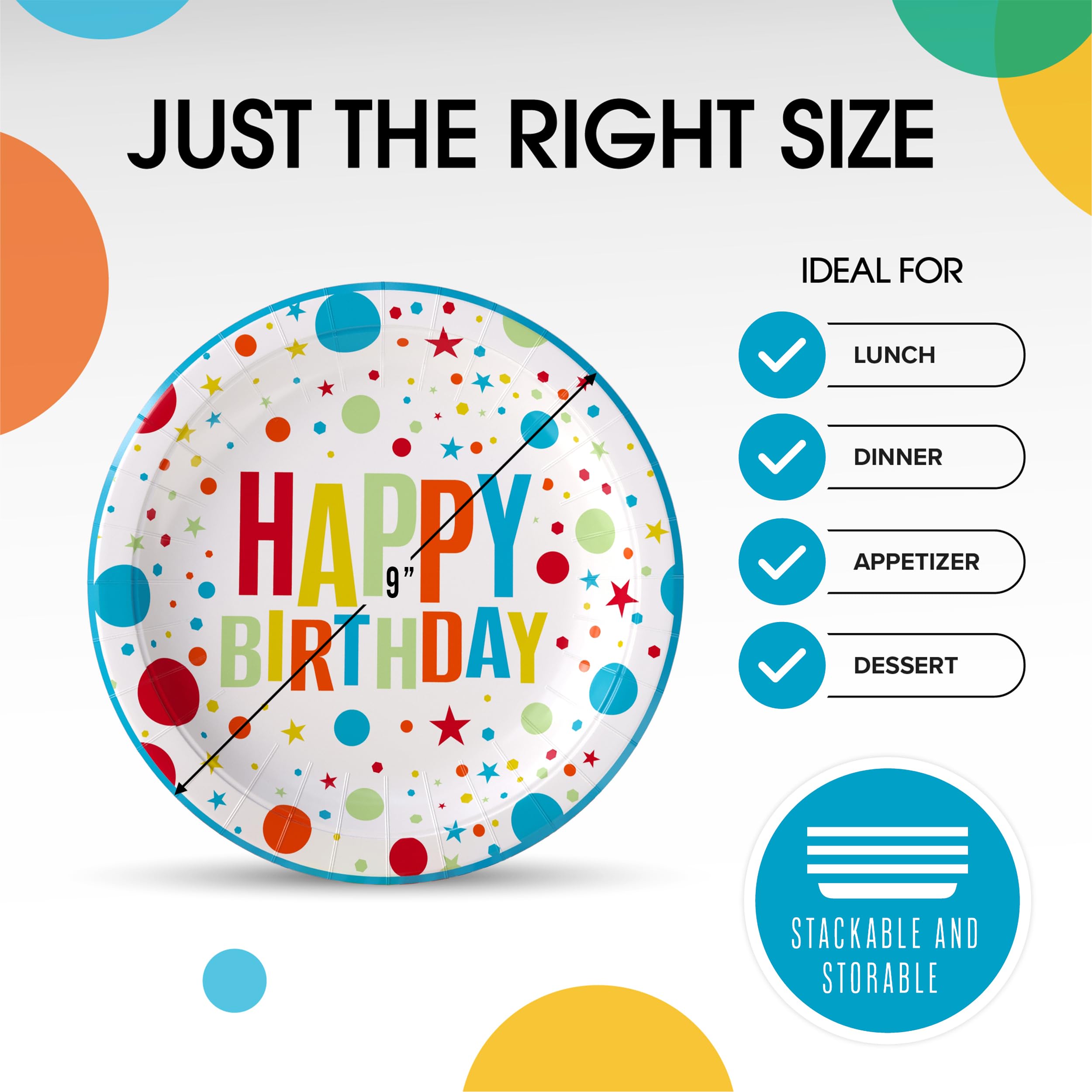 Exquisite Party Solids 9" Blue Happy Birthday Plates Paper Party Plates Disposable Heavy Duty 50 Pcs 350 GSM For Birthday Decorations