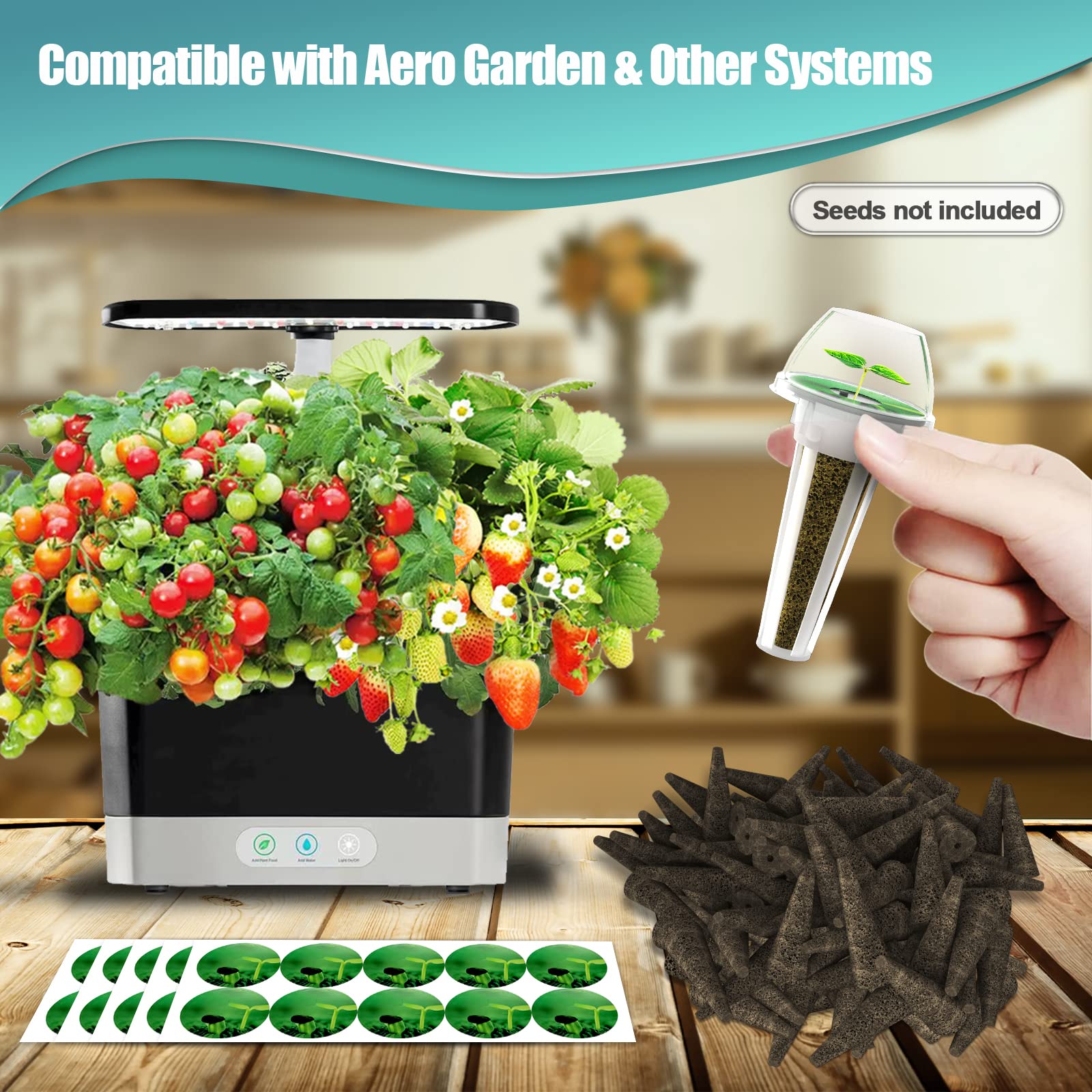 124 pcs Seed Pod Kit for Aerogarden, Grow Anything Kit for Hydroponics, Hydroponics Supplies with 50 Grow Sponges, 50 Pod Labels, 12 Baskets, 12 Planting Domes, Compatible with IDOO