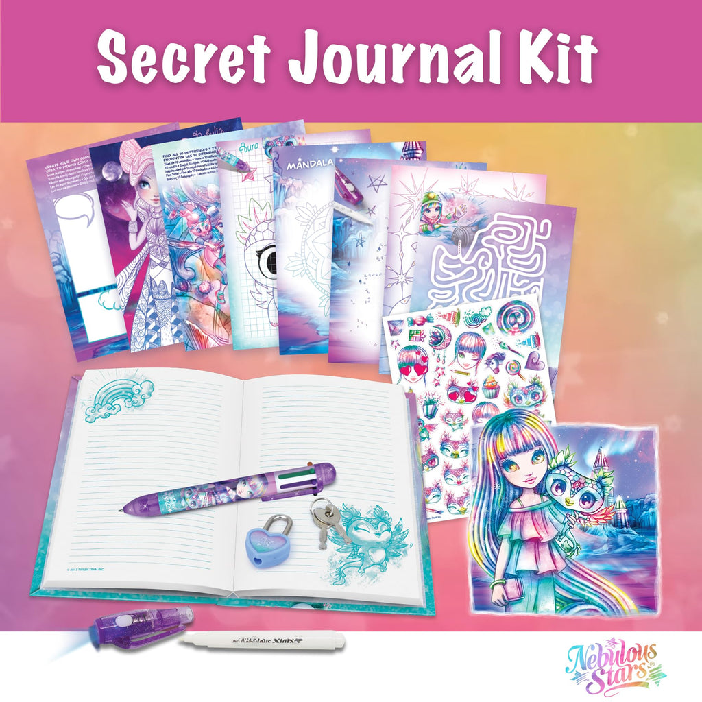 Nebulous Stars Secret Journal - Lockable Diary for Girls with Magic Invisible Ink Pen, 200 Pages, Fun Activities, Stickers, and Light-Up Cap - Isadora