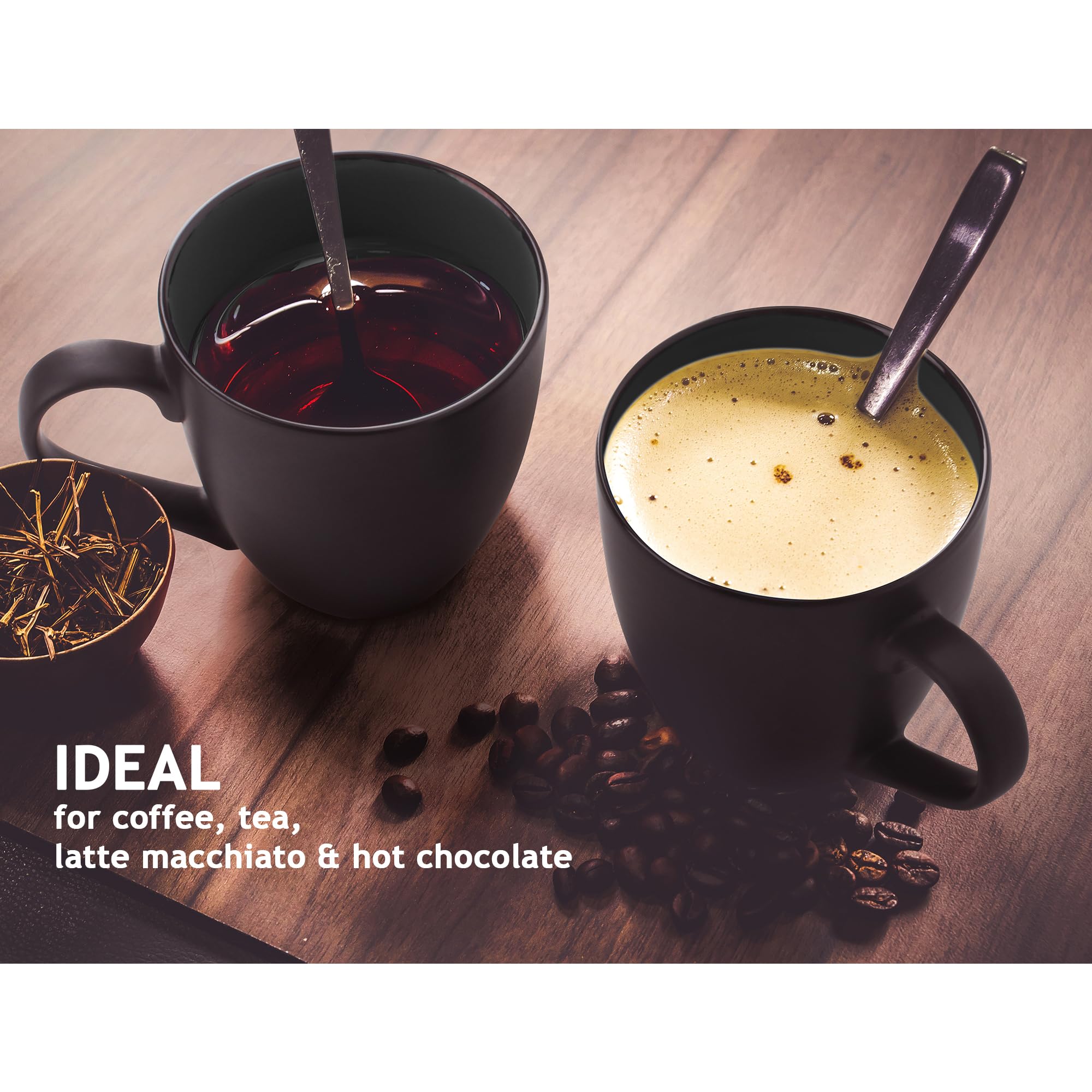 MIAMIO - 6 x 350 ml Stoneware Coffee Mug/Cup Set - Le Papillon Collection (Black)