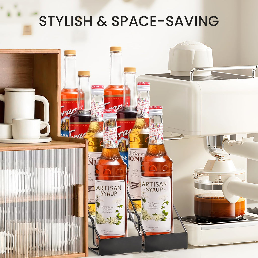 Mustry Coffee Syrup Rack for Coffee Bar Accessories, Compatible with Torani Syrup, Compatible with Monin Syrup, Coffee Bar Organizer Holds 4 Bottles