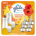 Glade PlugIns Air Freshener Oil Kit, Scented and Essential Oils for Home and Bathroom, Hawaiian Breeze, 2 Warmers + 6 Refills