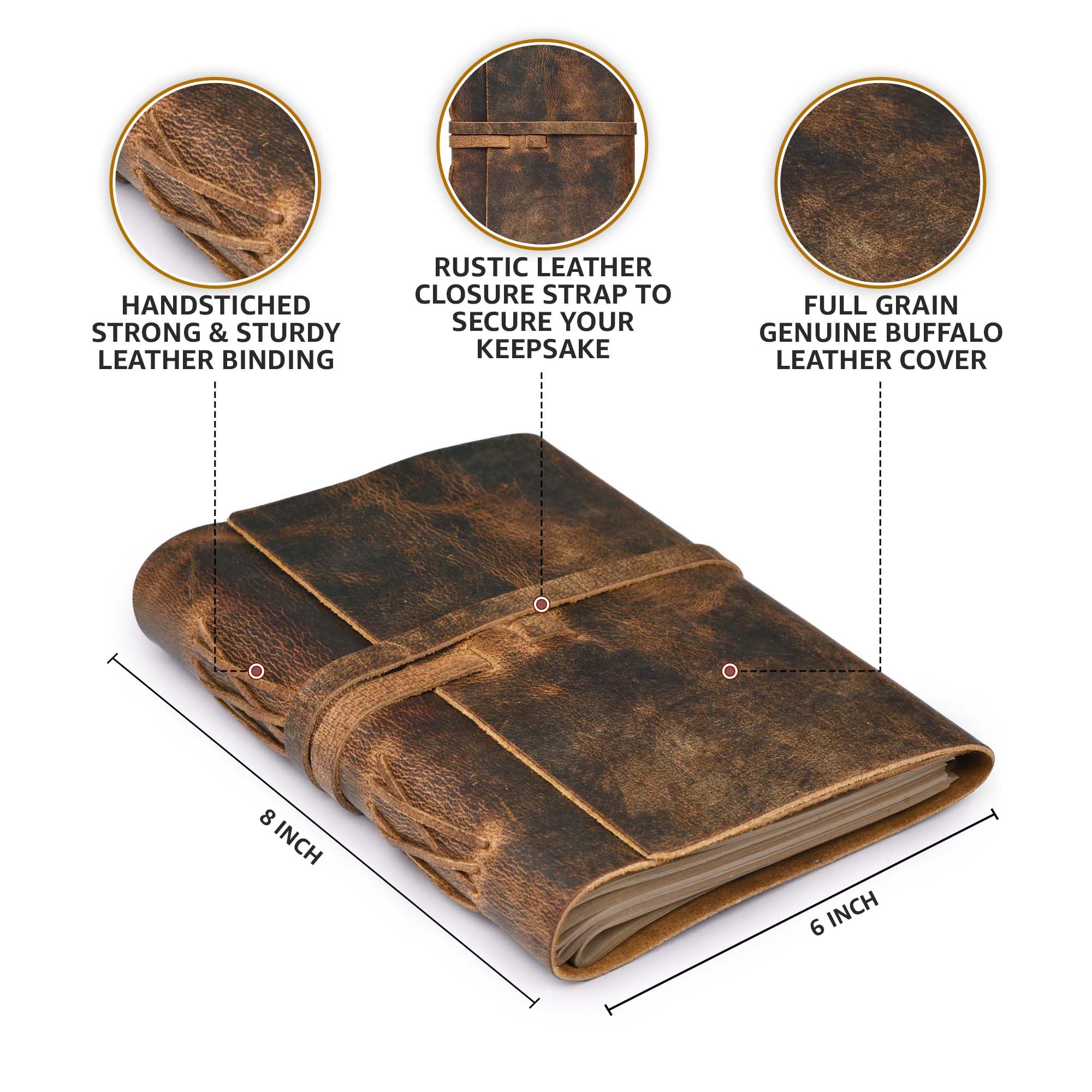 Leather Village Genuine Leather Bound Journal Writing Notebook for Men Women - Daily Writing Notepad Lined Paper 300 Kraft Pages, Handmade, Rustic Brown, 8 X 6 in (A5)