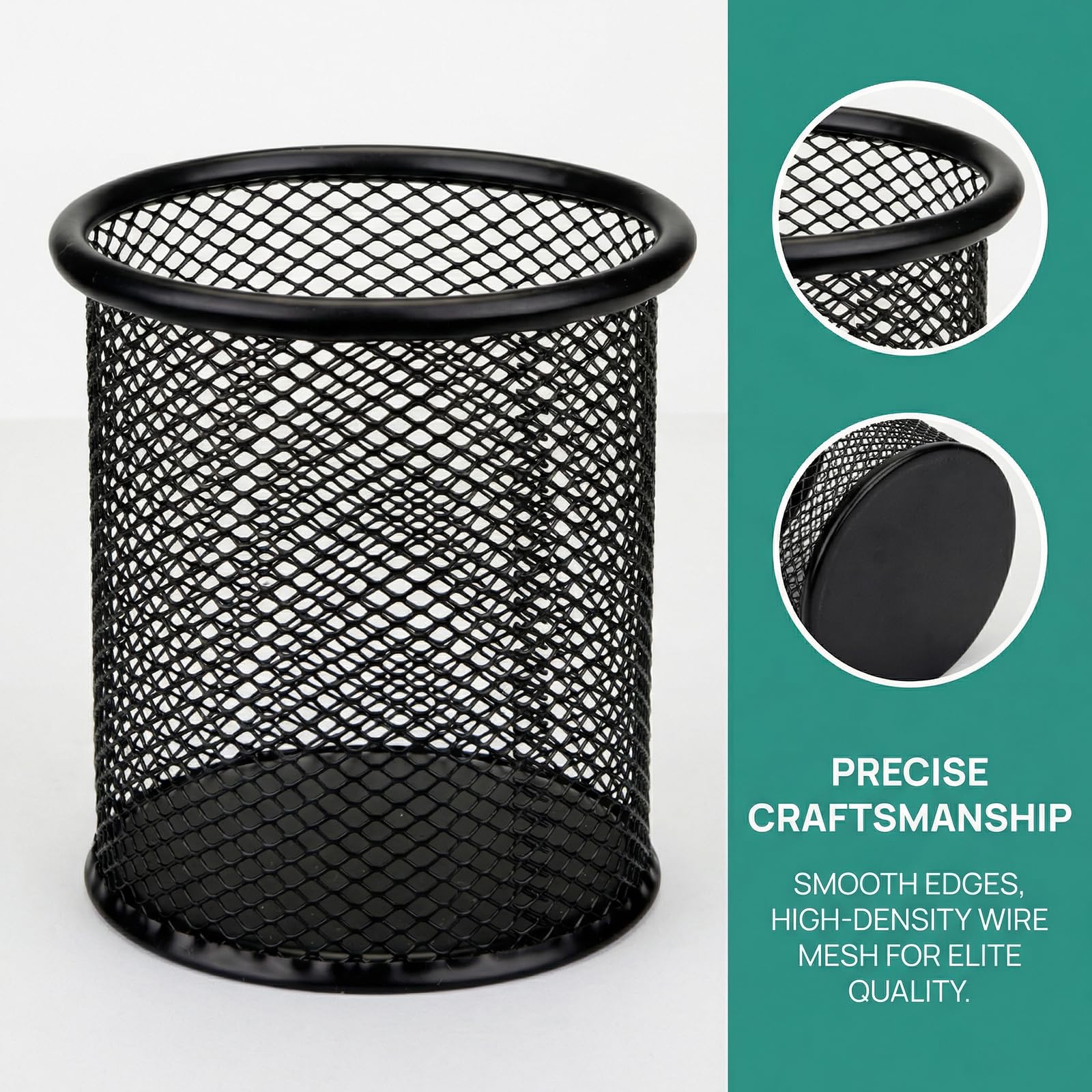 Nicunom 12 Pack Metal Pen Holder Mesh Pencil Holder Desk Organizer Mesh Round Pen Cup Pencil Cup for Desk Office Pen Organizer, Black