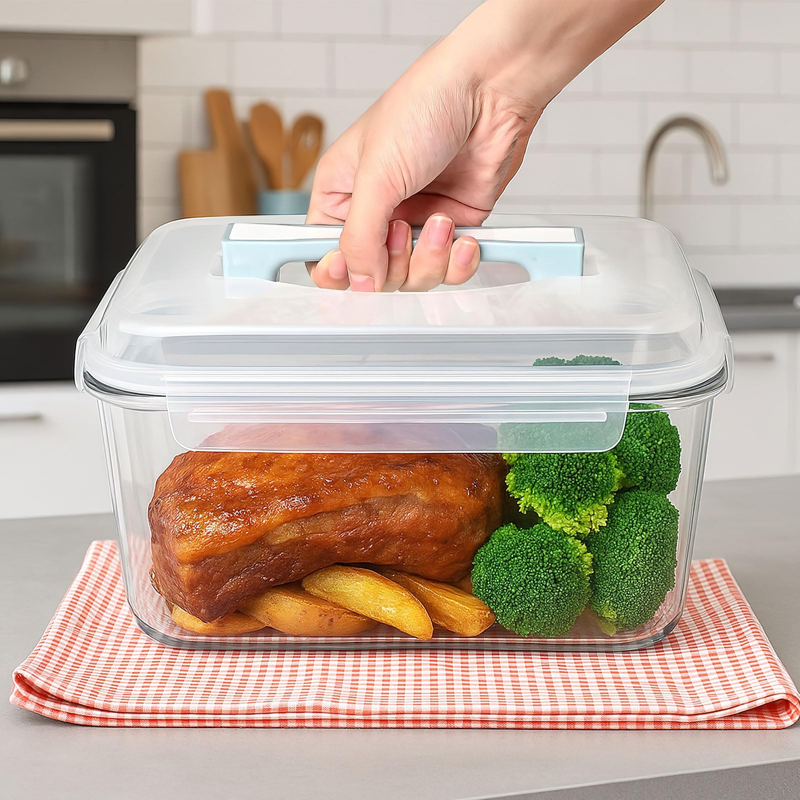 200oz/26cup Large Glass Storage Containers with Lids, Big Rectangular Airtight Food Containers for Rotisserie Chicken Meal Prep Turkey Watermelon Potluck, XL Extra Large Freezer Safe Container