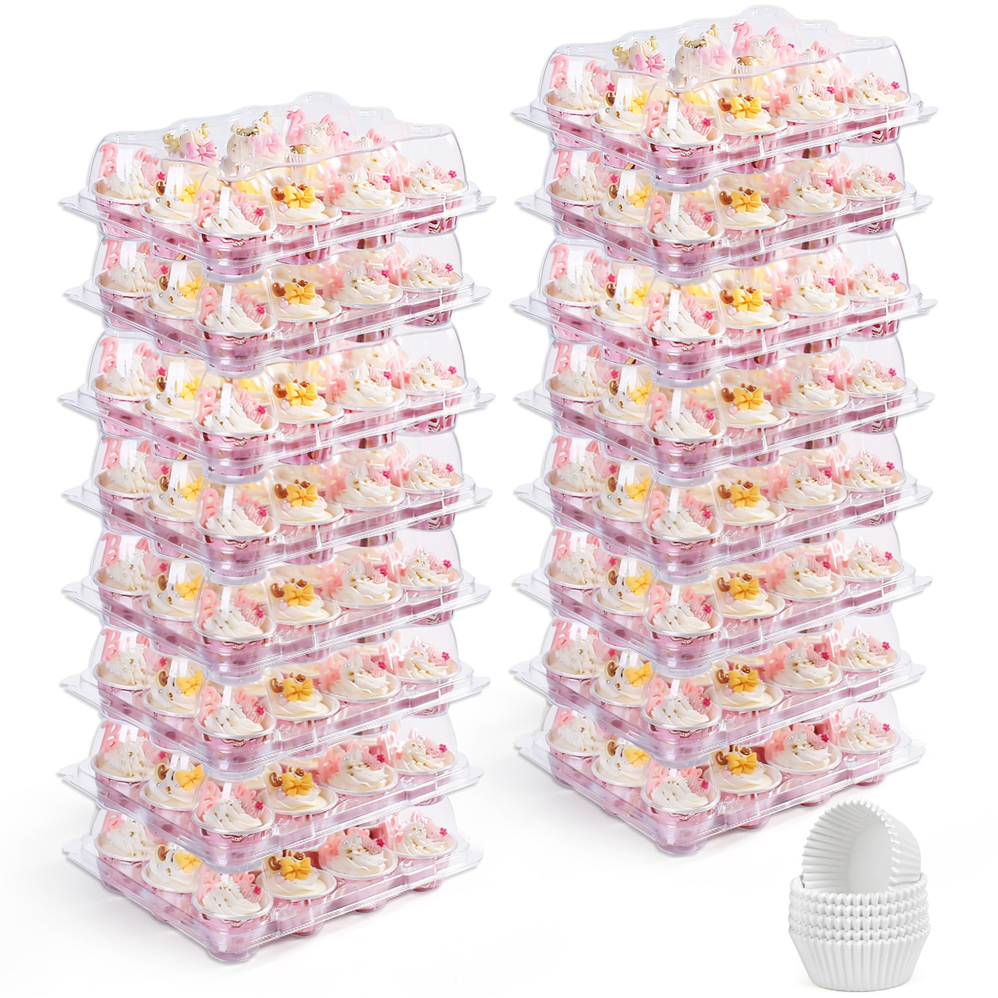 LotFancy Mini Cupcake Containers, 12 Count, 40 Pack, Dozen Clear Plastic Cupcake Holder with Detachable Lid, High Dome, BPA Free - MINI SIZE