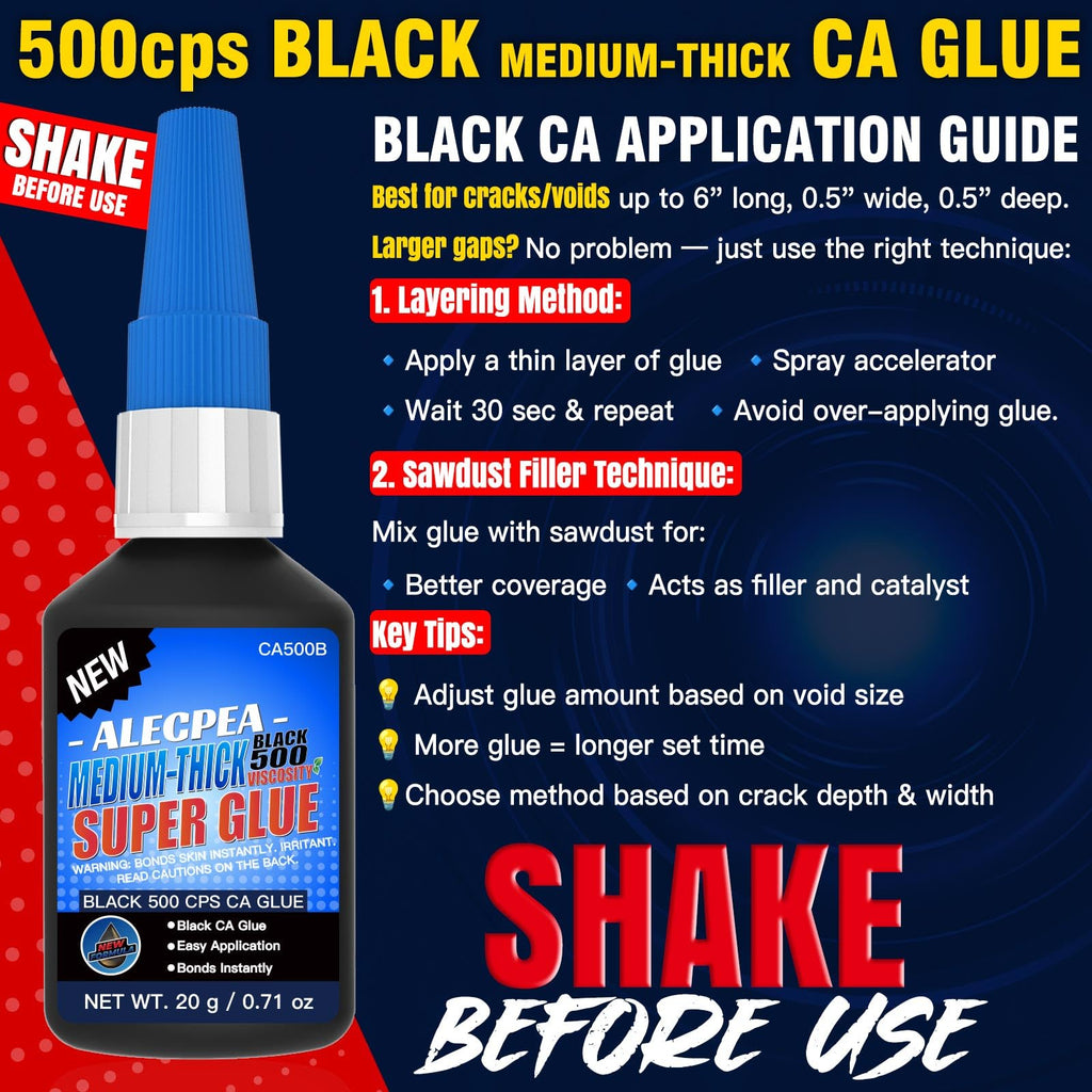 20g Black Medium-Thick CA Glue (150 CPS),Premium Cyanoacrylate Super Glue for Wood, Glass, Metal, Paper, Leather, Plastic, Ceramic, Rubber, Jewelry, Woodworking, Hobby Models, and Craft Project