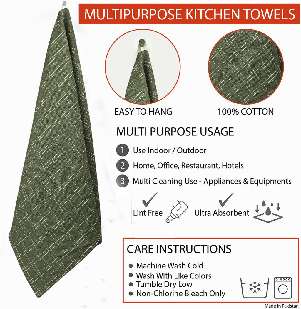 Trade Fountain Kitchen Towels - Pack of 5 Dish Towels for Kitchen Accessories - 19 x 27 INCHES Extra Large Highly Absorbent Dish Cloth - Reusable Hand Towels - 100% Pure Cotton Fabric (Olive)
