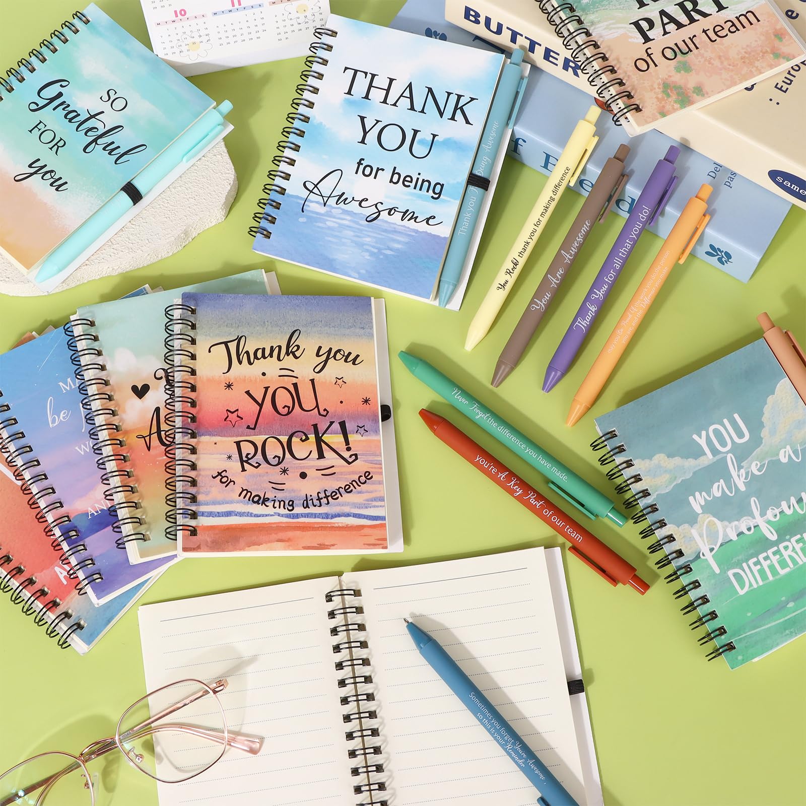 20 Pcs/10 Set Employee Appreciation Gifts Bulk Inspirational Spiral Notebook Journal with Motivational Ballpoint Pens Thank You Notepads Gift for Staff Coworker Teacher Colleagues Nurse