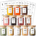 Kuocodall 12 Pcs Glass Spice Jars with Bamboo Airtight Lids & 201 Labels - 8oz Small Empty Food Storage Containers for Kitchen, Seasonings, Herbs, Salt