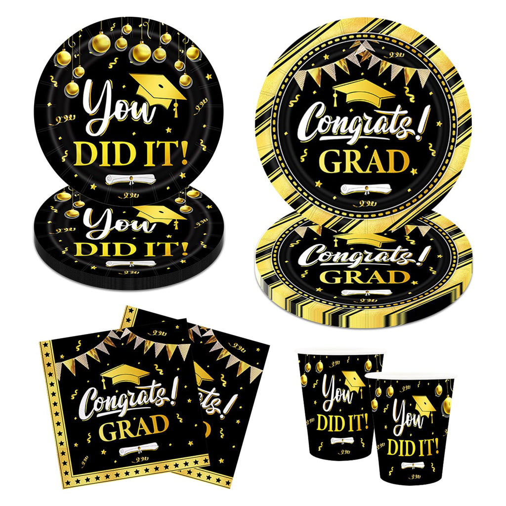 QYCX 96 Pcs Graduation Party Decorations Graduation Party Supplies Graduation Plates Napkins Cups Graduation Tableware Graduation Dinnerware Congratulation Grad Dinnerware 2025 Graduation Decorations
