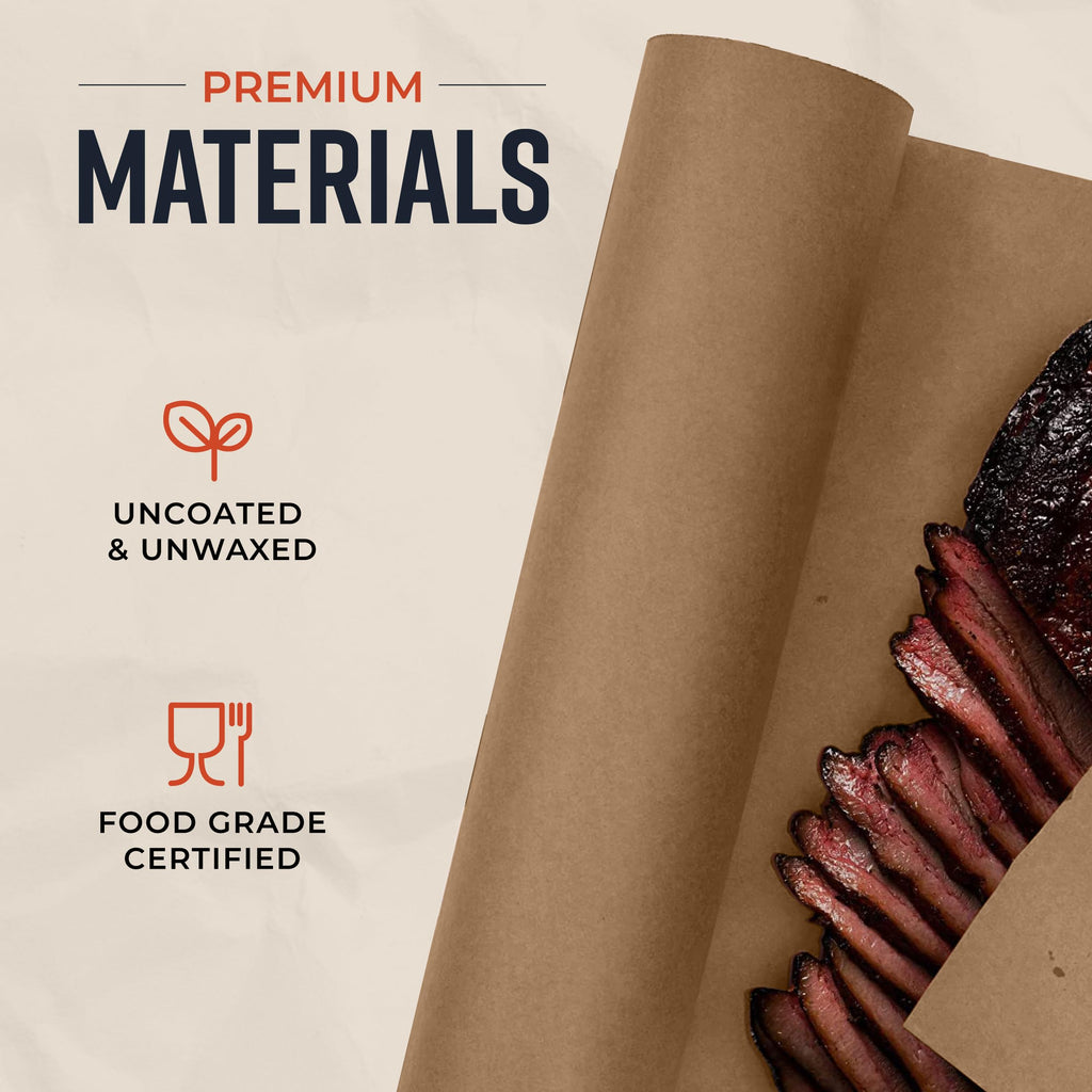 Brown Kraft Butcher Paper Roll - 18 Inch x 100 Feet - Food-Grade Paper for Wrapping and Smoking Meat, BBQ, Grilling, Perfect Brisket Crust - Durable, Unbleached, Uncoated & Unwaxed