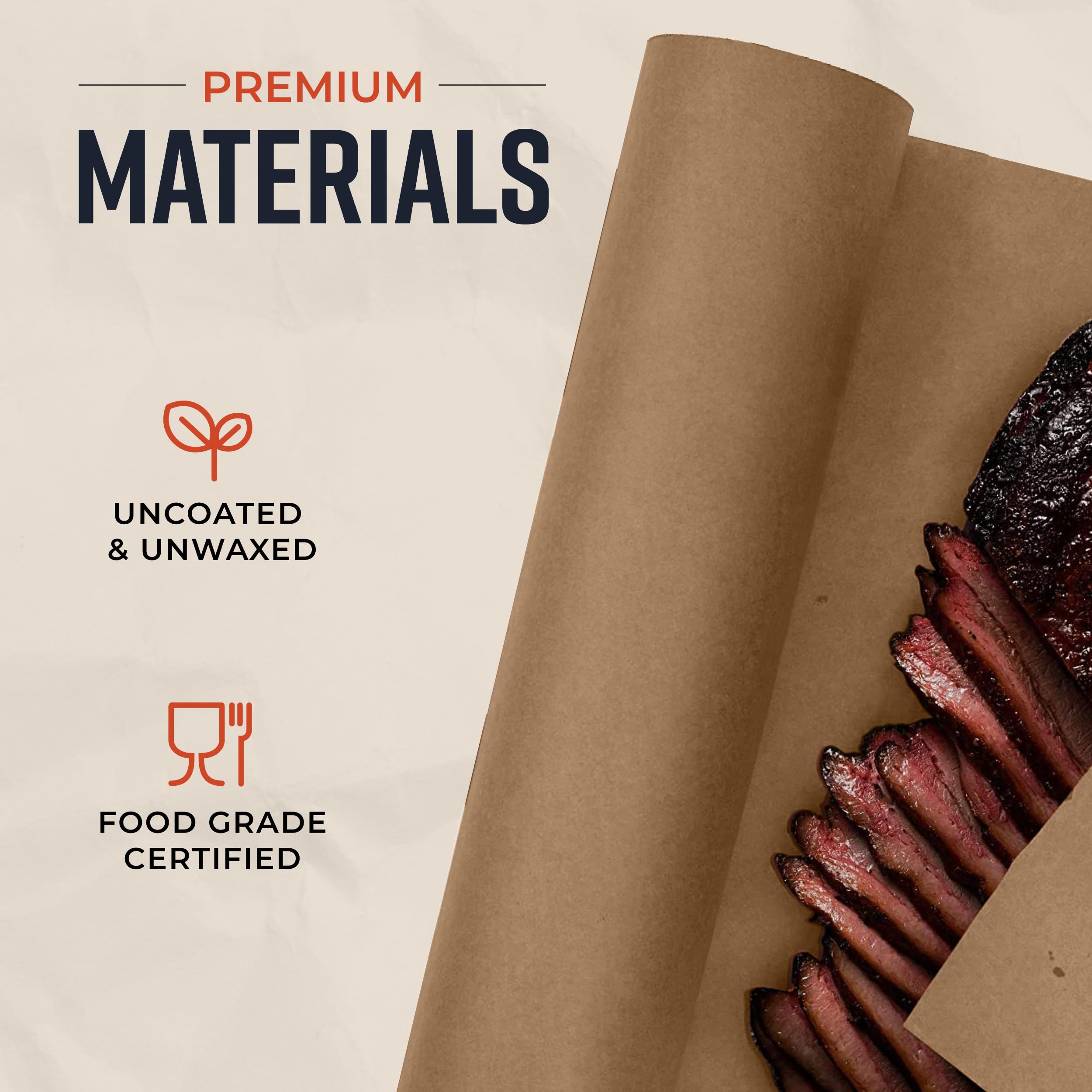 Brown Kraft Butcher Paper Roll - 18 Inch x 100 Feet - Food-Grade Paper for Wrapping and Smoking Meat, BBQ, Grilling, Perfect Brisket Crust - Durable, Unbleached, Uncoated & Unwaxed