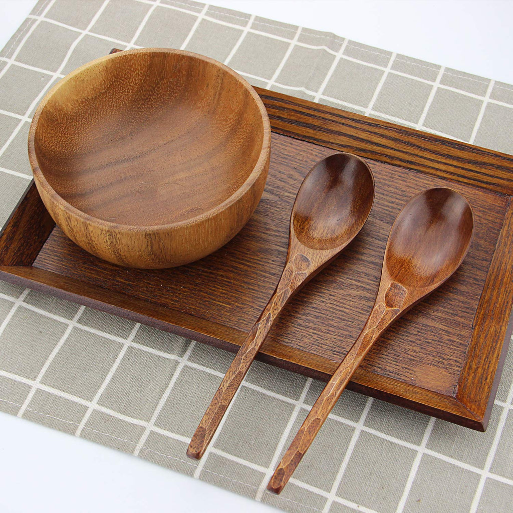 AOOSY Soup Spoons, 6 Pieces 7.84 inches Japanese Ramen Spoons Round Nanmu Wood Long Handle Rice Dessert Cooking Tasting Dinner Table Spoon for Kitchen Restaurant
