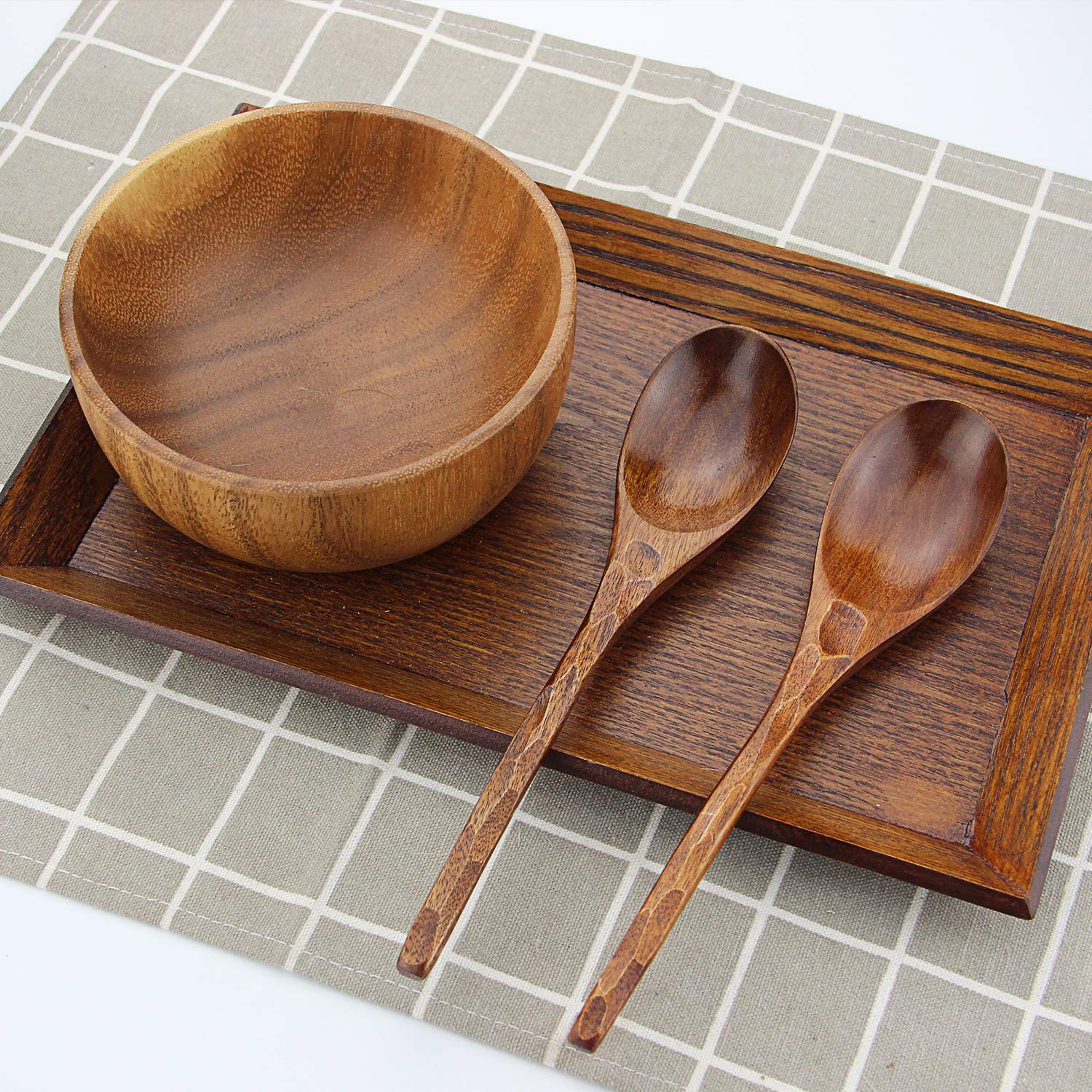 AOOSY Soup Spoons, 6 Pieces 7.84 inches Japanese Ramen Spoons Round Nanmu Wood Long Handle Rice Dessert Cooking Tasting Dinner Table Spoon for Kitchen Restaurant