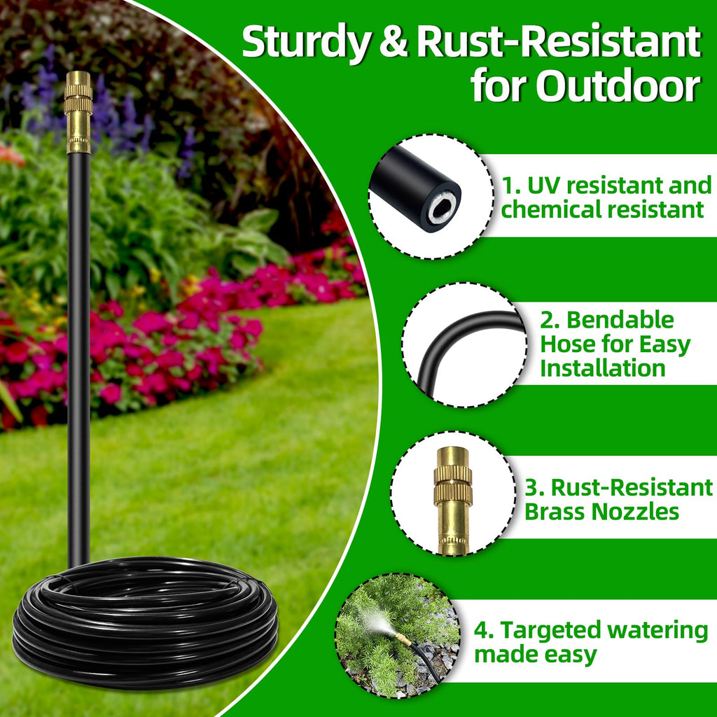 Drip Irrigation System for Garden - 40 Ft Drip Irrigation Kit with 13 360°Adjustable Copper Nozzles Hose, Automatic Atomizing Plant Watering Sprinkler System for Yard, Lawn, Greenhouse, Potted