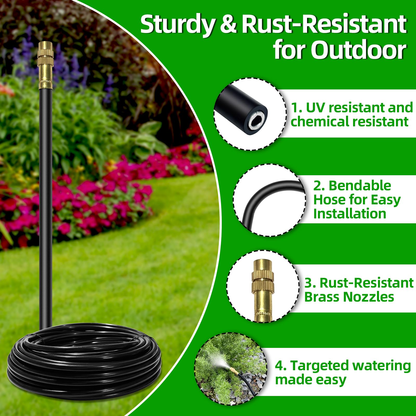 Drip Irrigation System for Garden - 40 Ft Drip Irrigation Kit with 13 360°Adjustable Copper Nozzles Hose, Automatic Atomizing Plant Watering Sprinkler System for Yard, Lawn, Greenhouse, Potted