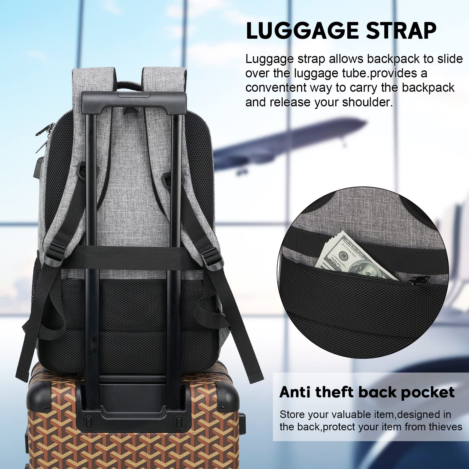 Laptop Backpack for Men,Water Resistant Travel Laptop Backpack with USB Charging Port,Anti Theft College School Backpack