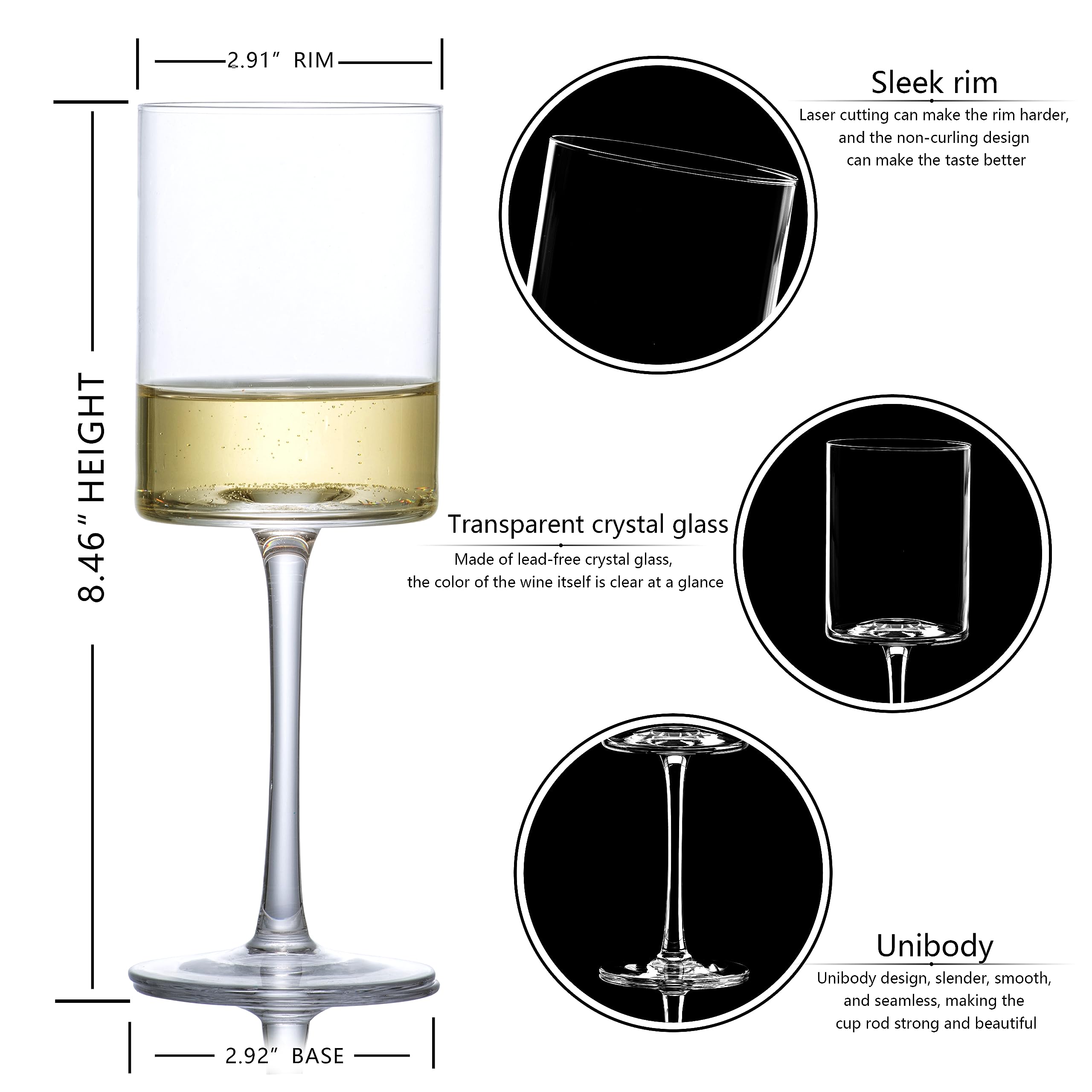 BACLIFE Wine Glasses Set of 4 - Hand Blown Wine Glass 15oz in Gift Packaging - Large White Wine Glass on Long Stem - Unique Modern Shape - for Wedding, Anniversary, Mother’s Day