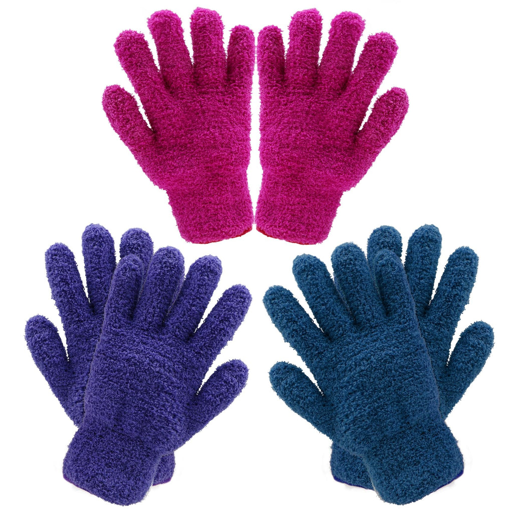 Ikosora 3 Pairs Microfiber Dusting Gloves for House, Car, and Plant Leaf Cleaning - Reusable Mitt for Blinds - Blue, Rose, Purple