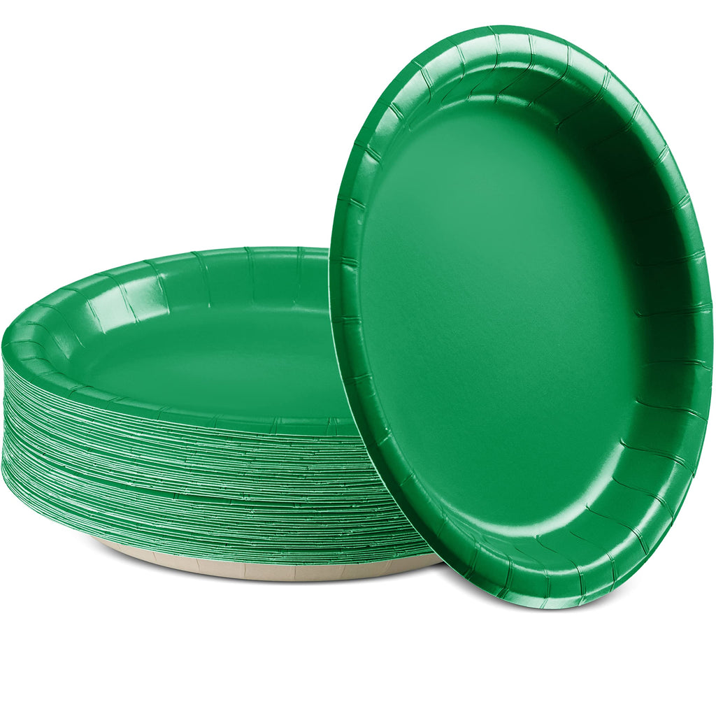 Disposable Paper Plates Green, 6 3/4 Inches Paper Dessert Plates, Strong and Sturdy Disposable Plates for Party, Dinner, Holiday, Picnic, or Travel Party Plates, Pack of 50 - By Amcrate