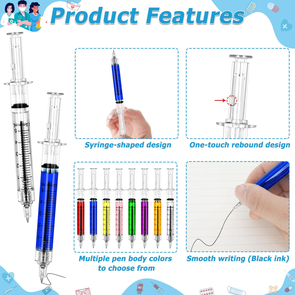 Ubabe 50 PCS Nursing Pens, Retractable Syringe Pens for Nurses, Multi-Color Nurse Pens, Funny Nurses Week Gifts Bulk, Black Ink Novelty Ballpoint Pens for Medical Assistants Student Hospital Nurse