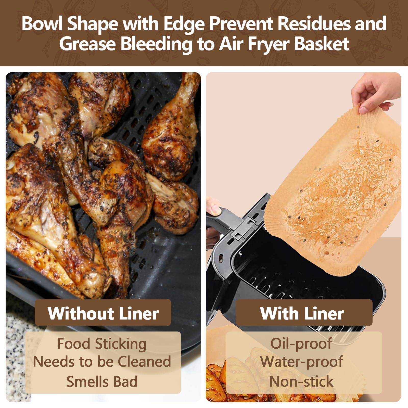UBeesize Air Fryer Paper Liners Disposable for Ninja, 250 PCS Non Stick Parchment Paper for Ninja DZ201/DZ401 Dual, Oil Proof, Water Proof Food Grade Air Fryer Accessoriess(Rectangle - 8.5"X5.5")