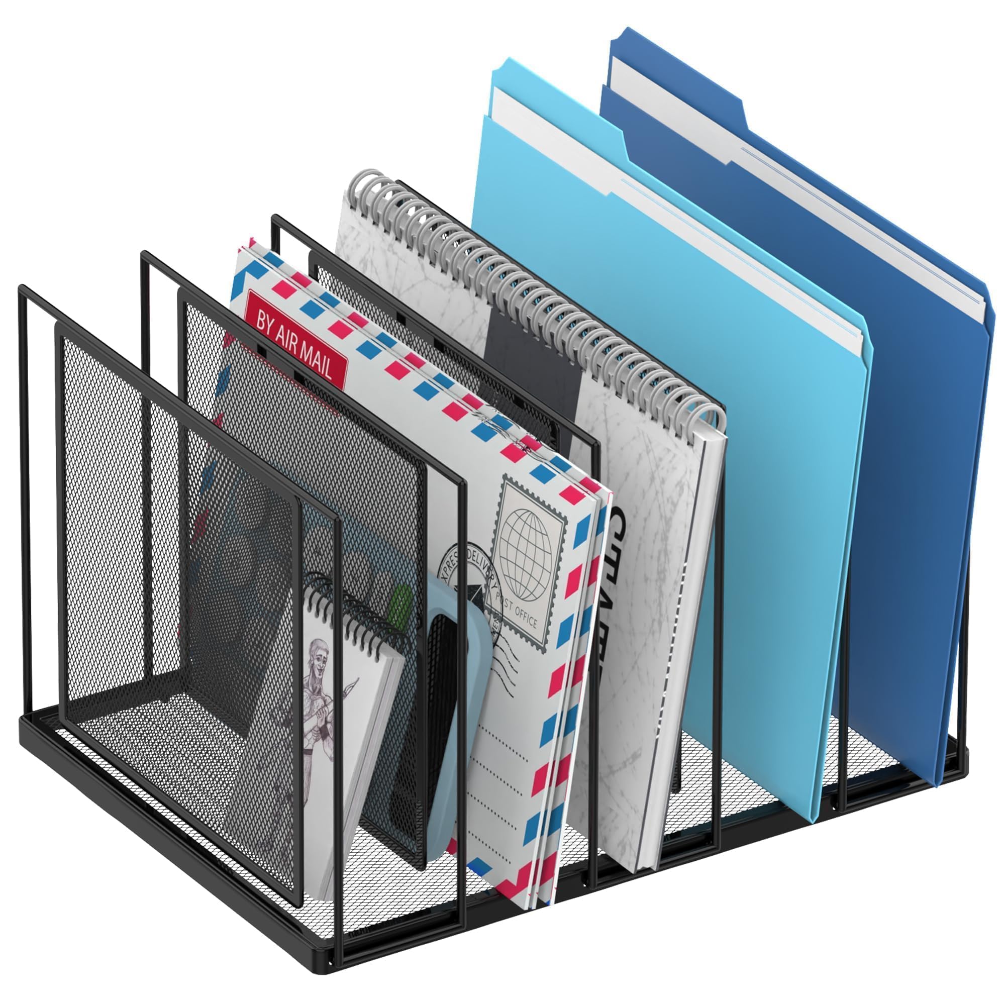 JMHUD Inclined Desktop File Sorter, 5-Section Vertical File Folder, Mail Sorter Organizer for file holders, Metal File Organizer, Desktop File Folder Organizer for Office Classroom, Black