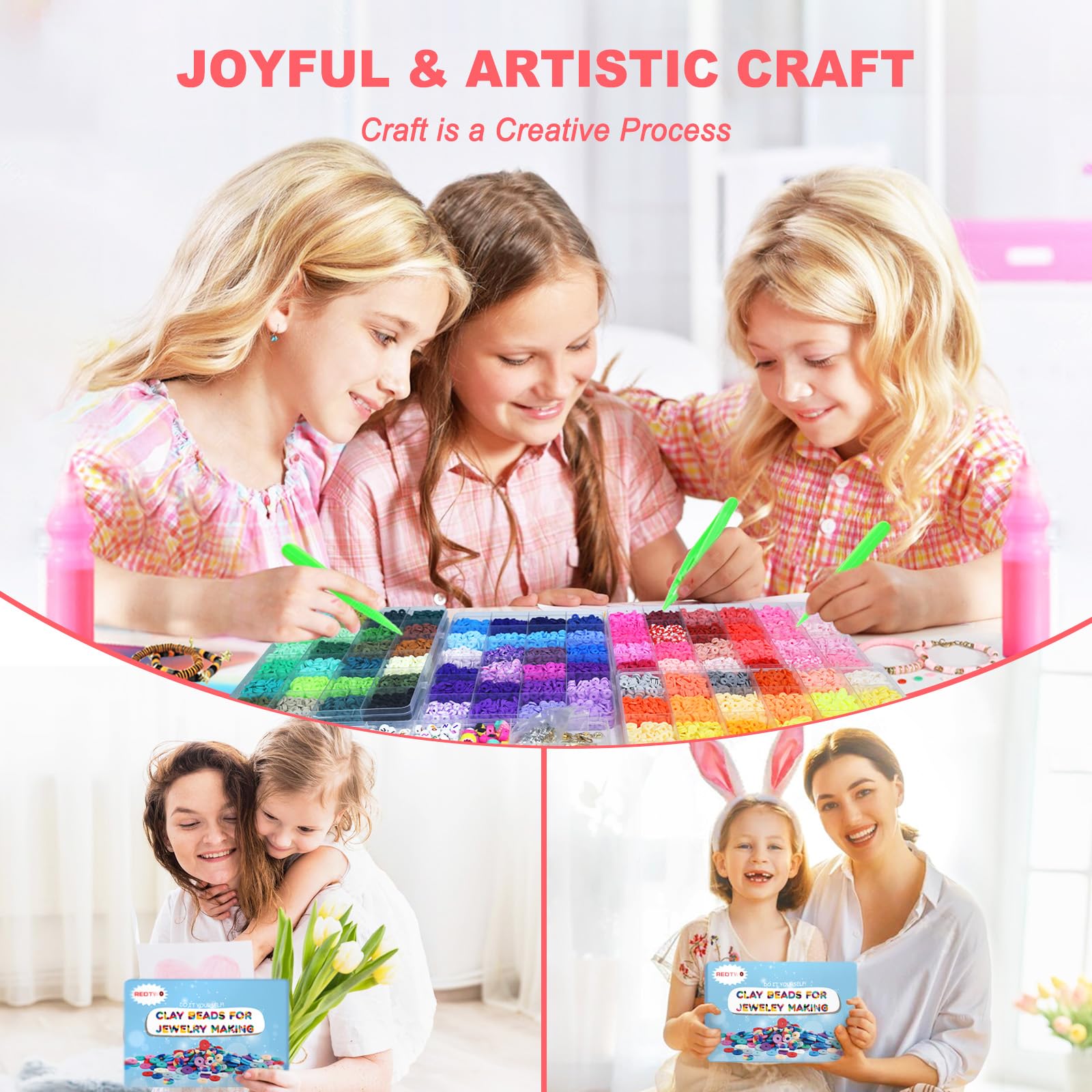 Redtwo 23000 Pcs Clay Beads Bracelet Making Kit, 144 Colors 7 Boxes Friendship Bracelet Kit Flat Polymer Heishi Beads for Jewelry Making, Gifts for Teen Girls Crafts for Girls Ages 6-12