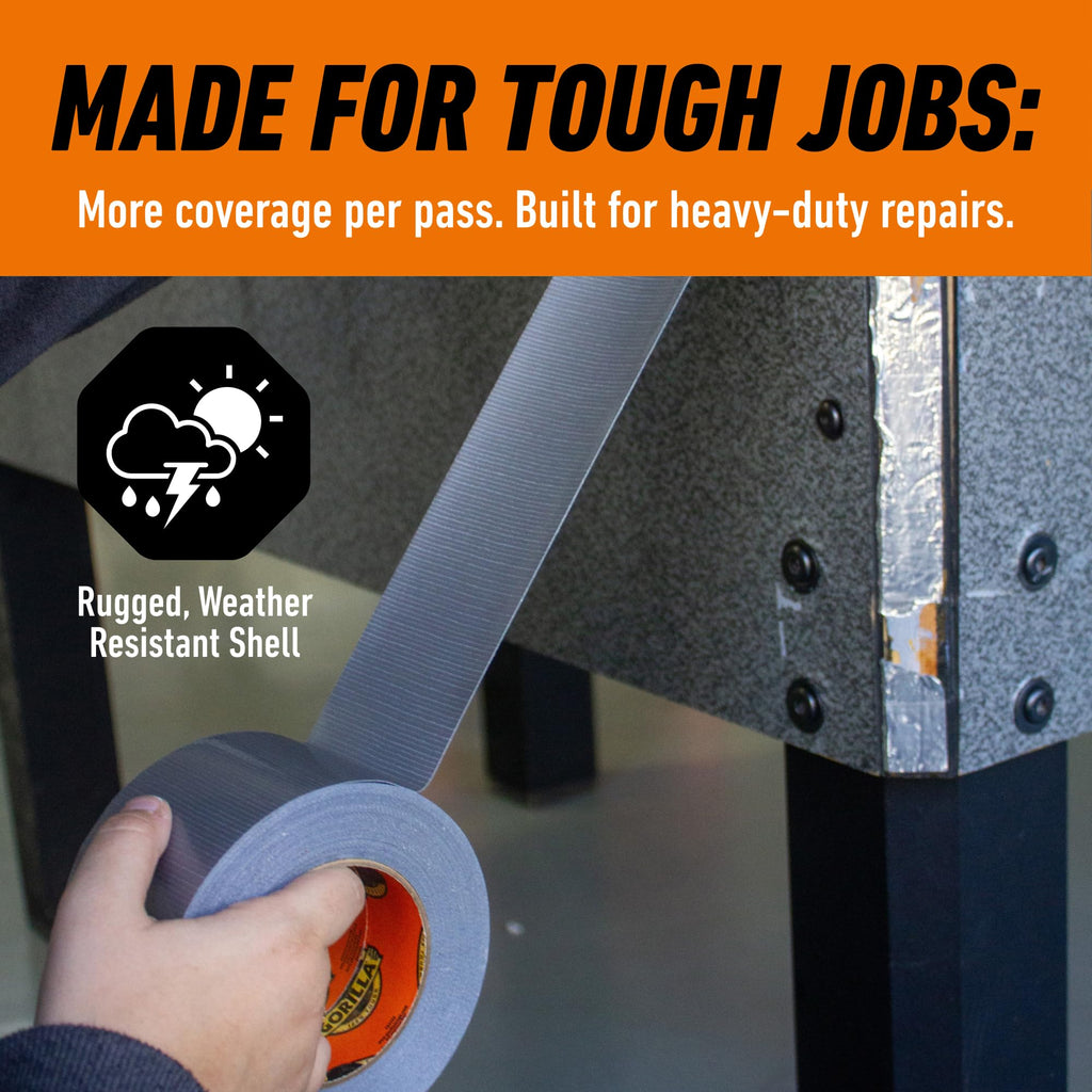 Gorilla Tough & Wide All Purpose Universal Duct Tape, Double-Thick Adhesive, All Weather Resistant Shell, Reinforced Backing, Silver, 2.88 in x 25 yd