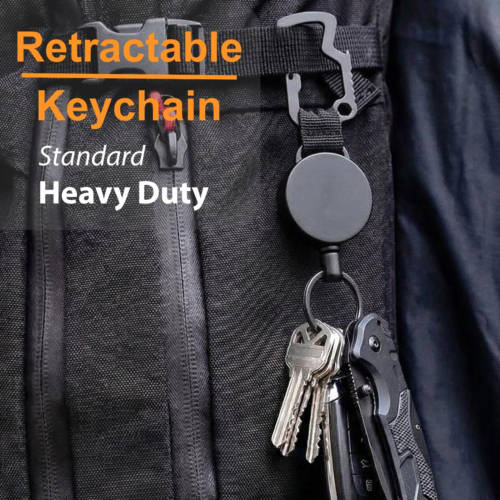 DELSWIN Retractable Keychain Key-Rings - Heavy Duty Key Holder Belt Clip with Multitool Carabiner, Keychain Lanyard Badge Reels (Pack of 3)