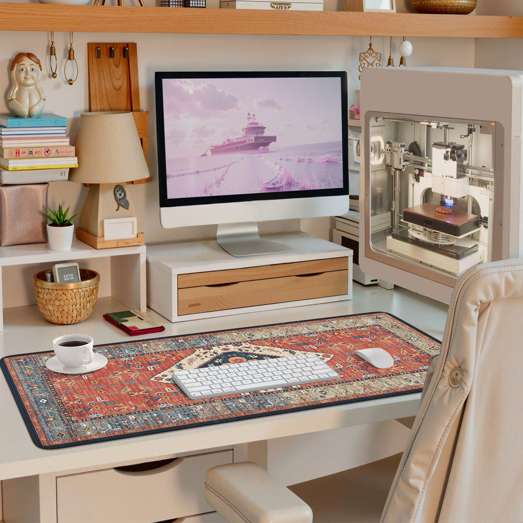 iCasso Rug Desk Mat,Extra Large Desk Pad Non Slip,XXL Keyboard Mat for Home,Long Extended Gaming Mouse Pad with Stitched Edges,Desk Cover Mat for Office Decor(35.4×15.7 Inches)