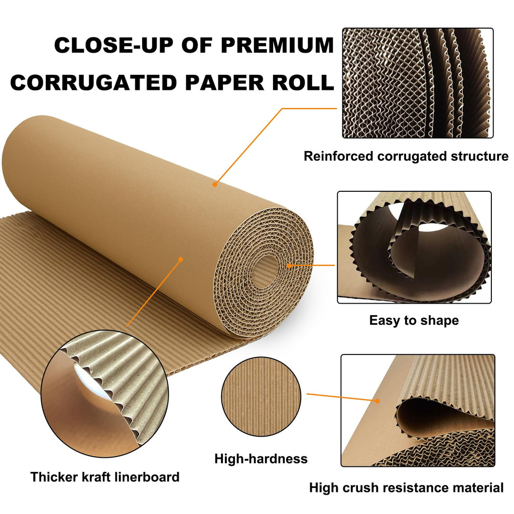 Corrugated Cardboard Roll, 17" x 236" Single Face Kraft Cushion Wrap, Large & Thick Cardboard Sheets Paper for Shipping, Packing, Box Filler, Furniture Protection, DIY Crafts & Gift Packaging (Brown)