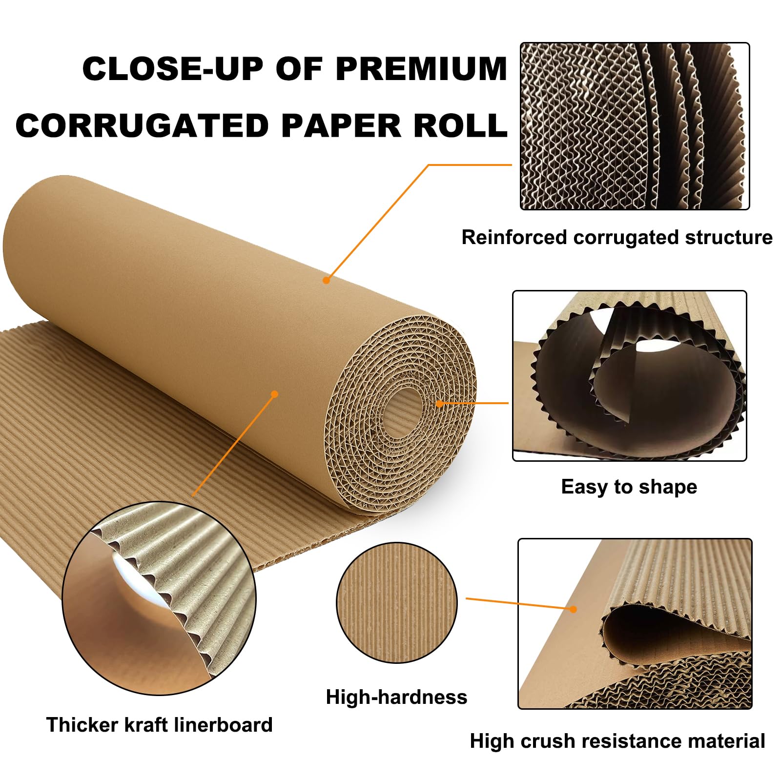 Corrugated Cardboard Roll, 17" x 236" Single Face Kraft Cushion Wrap, Large & Thick Cardboard Sheets Paper for Shipping, Packing, Box Filler, Furniture Protection, DIY Crafts & Gift Packaging (Brown)