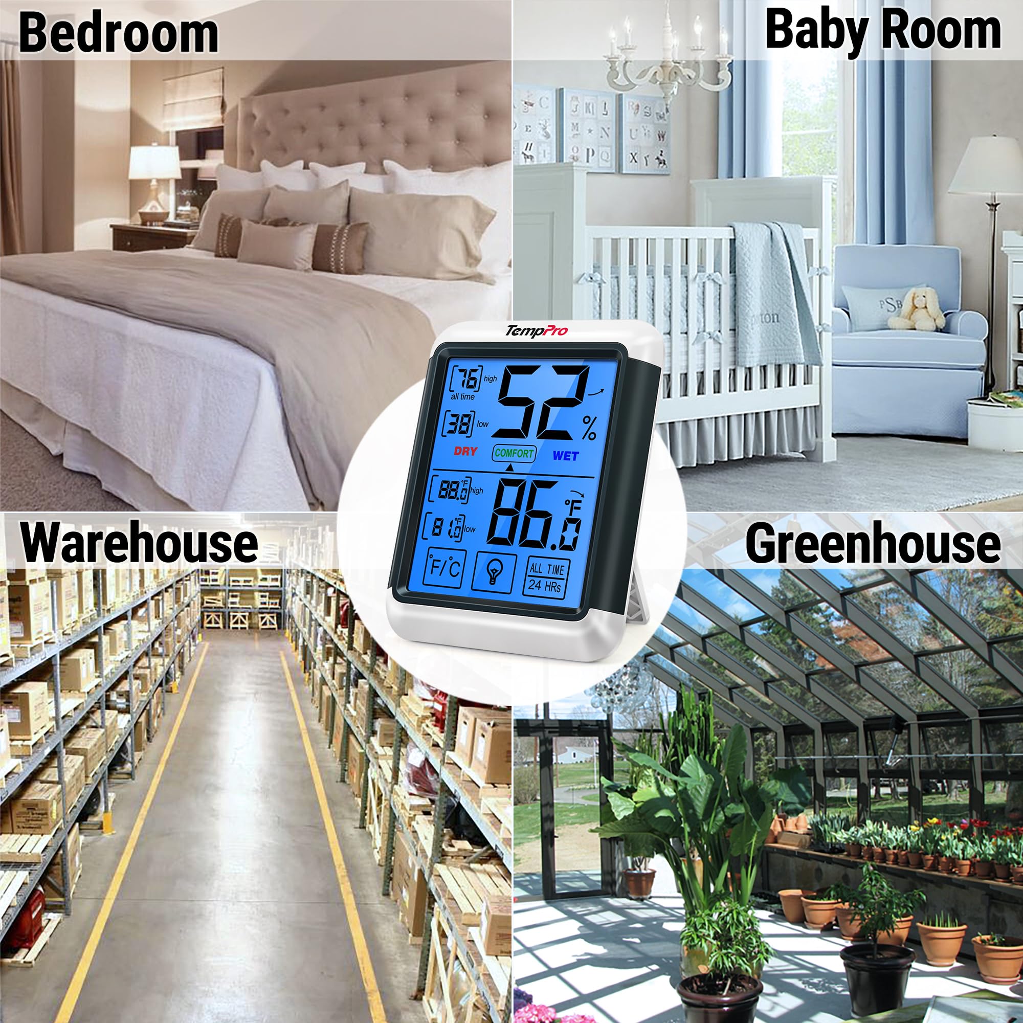 ThermoPro TP55 Digital Hygrometer Indoor Thermometer Humidity Gauge with Jumbo Touchscreen and Backlight Temperature Humidity Monitor