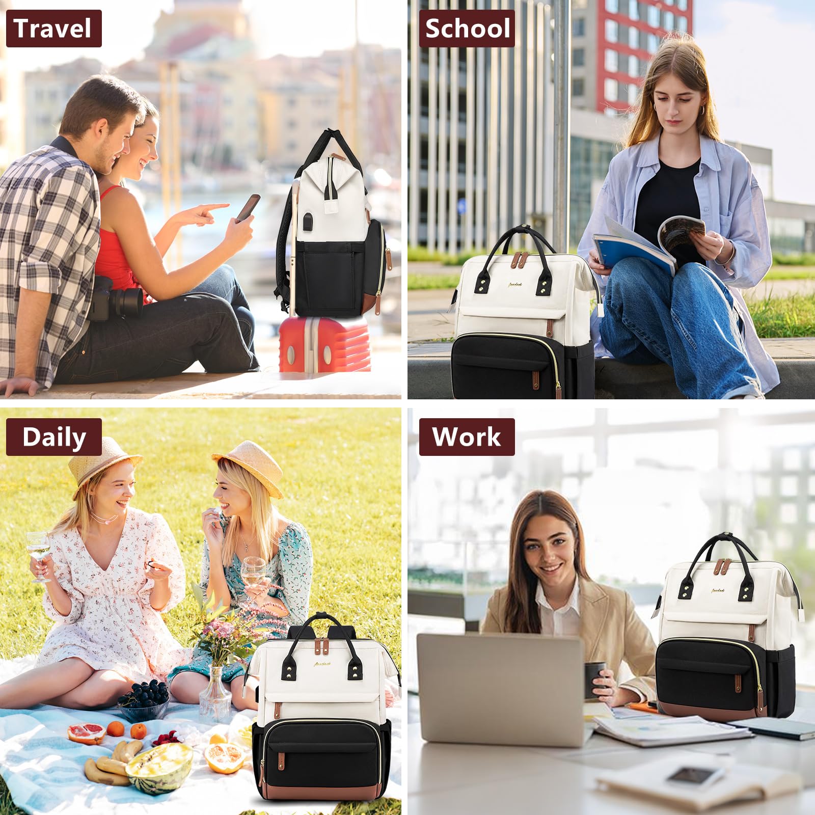 Laptop Backpack for Women Bag: 15.6 inch Work Travel Backpack with USB Charger College Bookbag Business Computer Backpack Anti-theft Casual Backpacks for Nurse Teacher Beige Black Brown