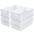 Simple Houseware Stackable Plastic Woven Basket Storage and Pantry Organizer Bin, 6 Pack, White