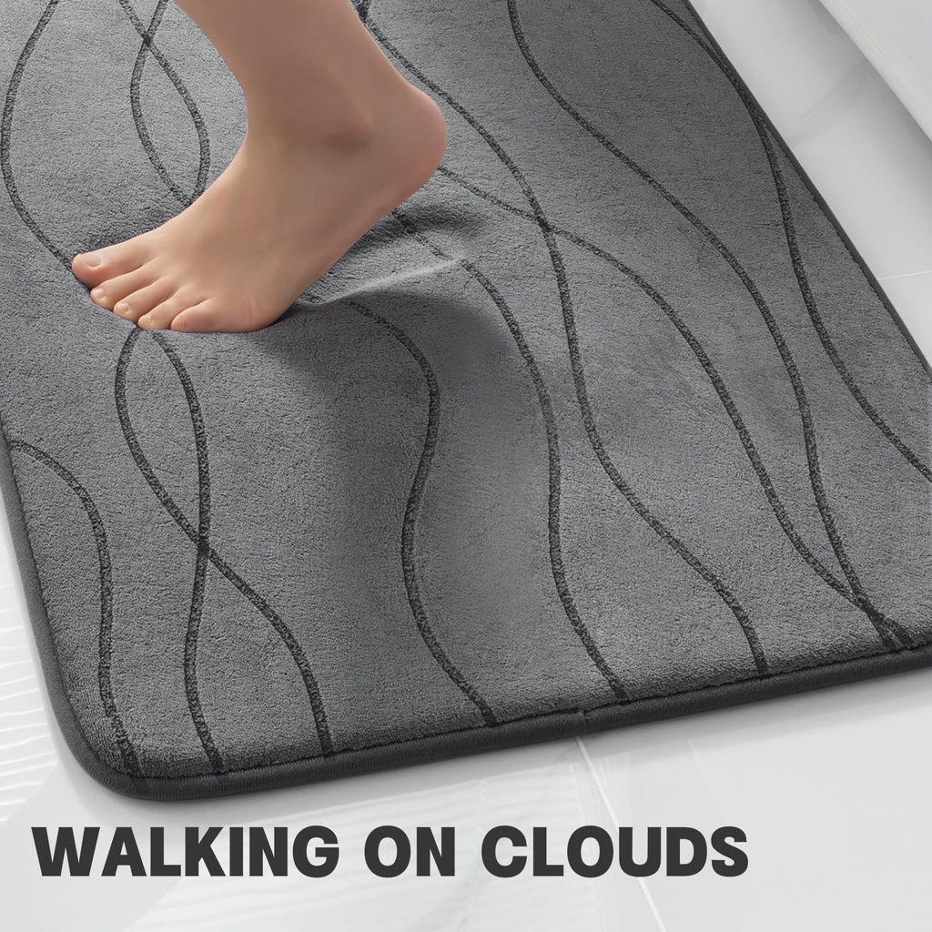 YIHOUSE Memory Foam Grey Bath Mat Set 3 Piece, Ultra Absorbent Bath Mat for Bathroom - Non-Slip Machine Washable & Dry Quickly, 3 Piece Bathroom Mat Set, Dark Grey