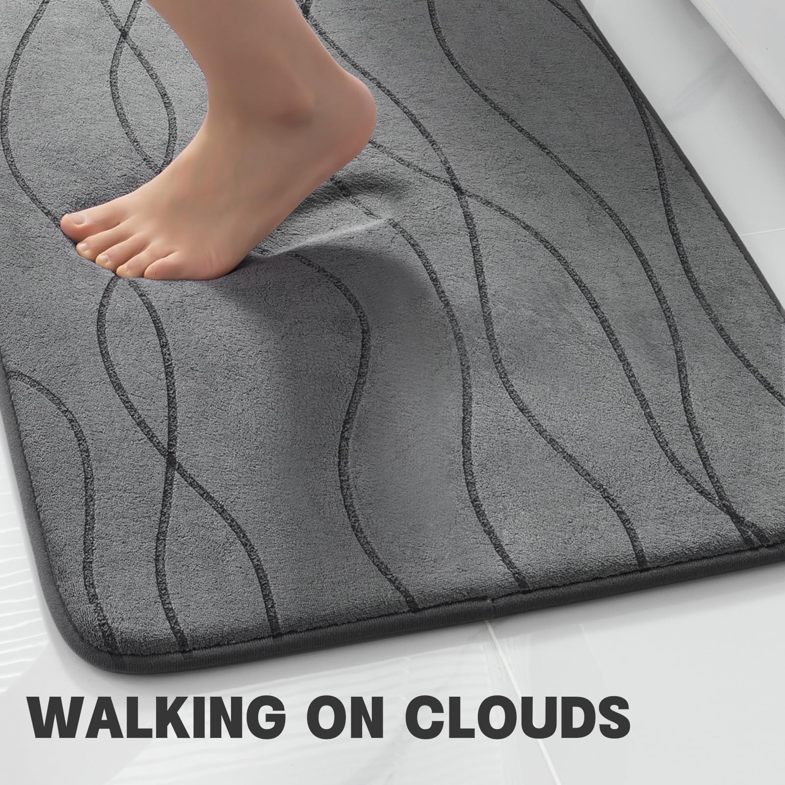 YIHOUSE Memory Foam Grey Bath Mat Set 3 Piece, Ultra Absorbent Bath Mat for Bathroom - Non-Slip Machine Washable & Dry Quickly, 3 Piece Bathroom Mat Set, Dark Grey