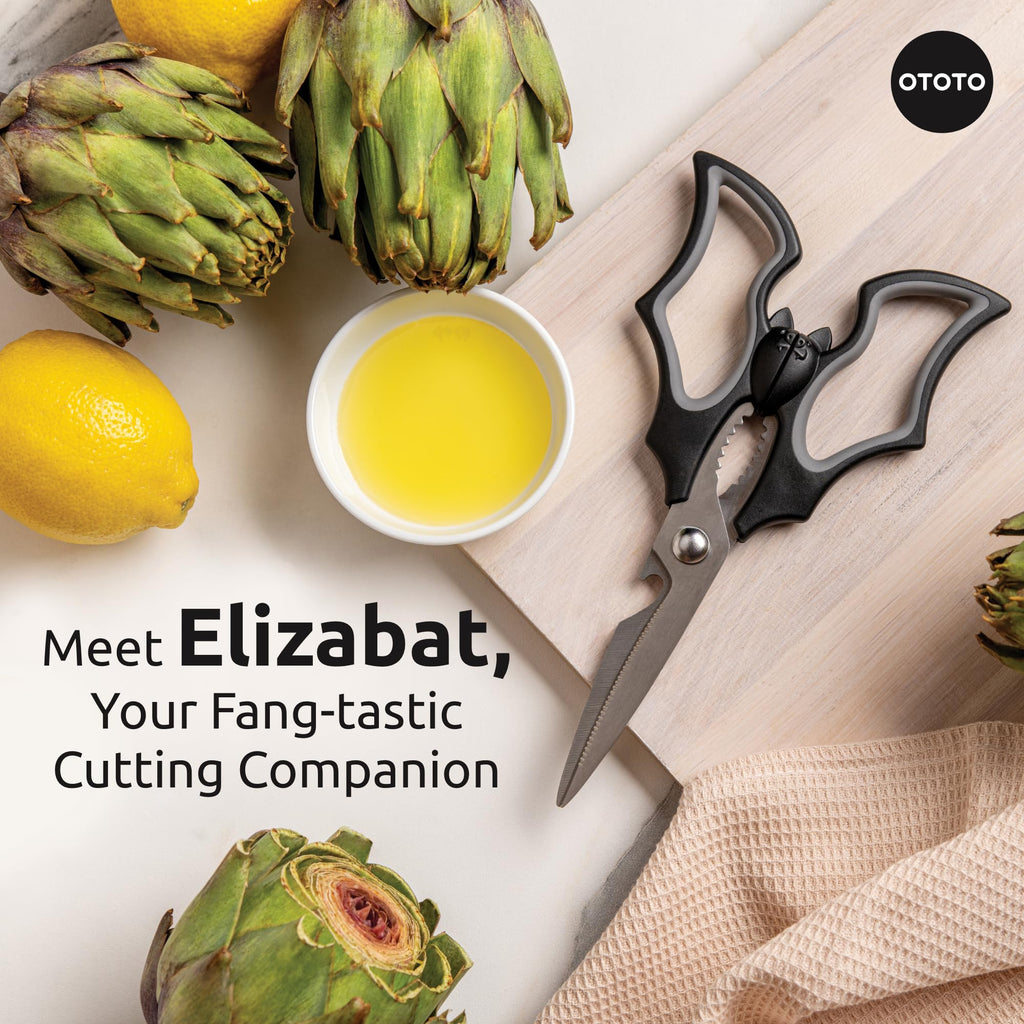 NEW!! Elizabat Kitchen Scissors by OTOTO - Halloween Goth Cute Bat Kitchen Shears, Gothic Scissors Kitchen Utensils - Spooky Bats Halloween Gifts, Cooking Scissors, Kitchen Gadgets, Goth Gifts